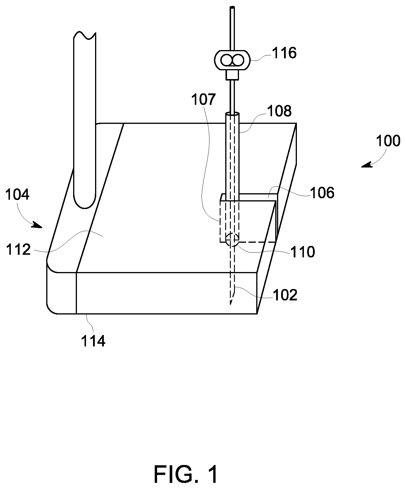 Patent US12303320 Figure 1 – Ultrasound probe with an integrated needle assembly and a computer program product, a method and a system for providing a path for inserting a needle of the ultrasound probe
