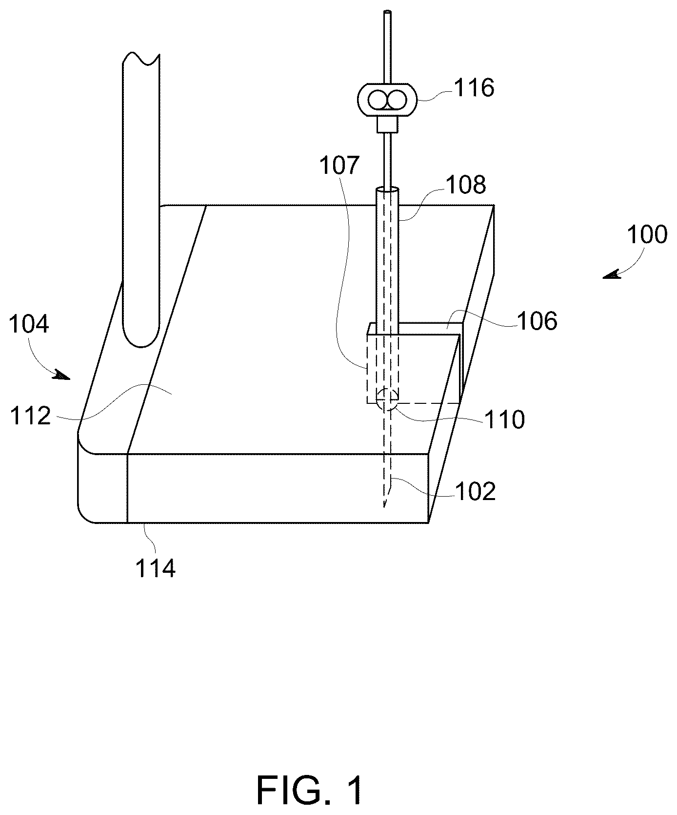 Patent US12303323 Figure 1 – Ultrasound probe with an integrated needle assembly and a computer program product, a method and a system for providing a path for inserting a needle of the ultrasound probe