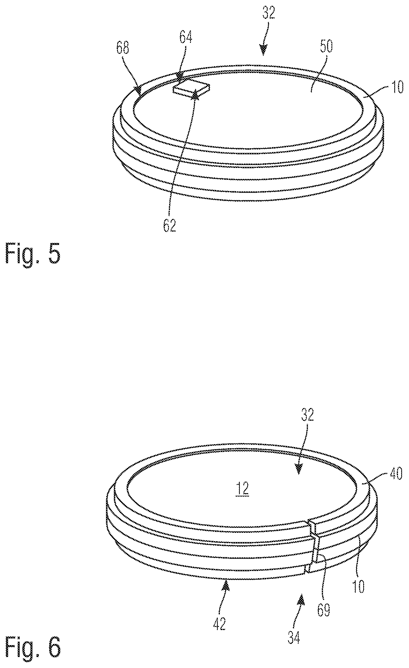 Patent US12303343 Figure 3 – Round dental blank holding ring and an arrangement having a blank and a holding ring