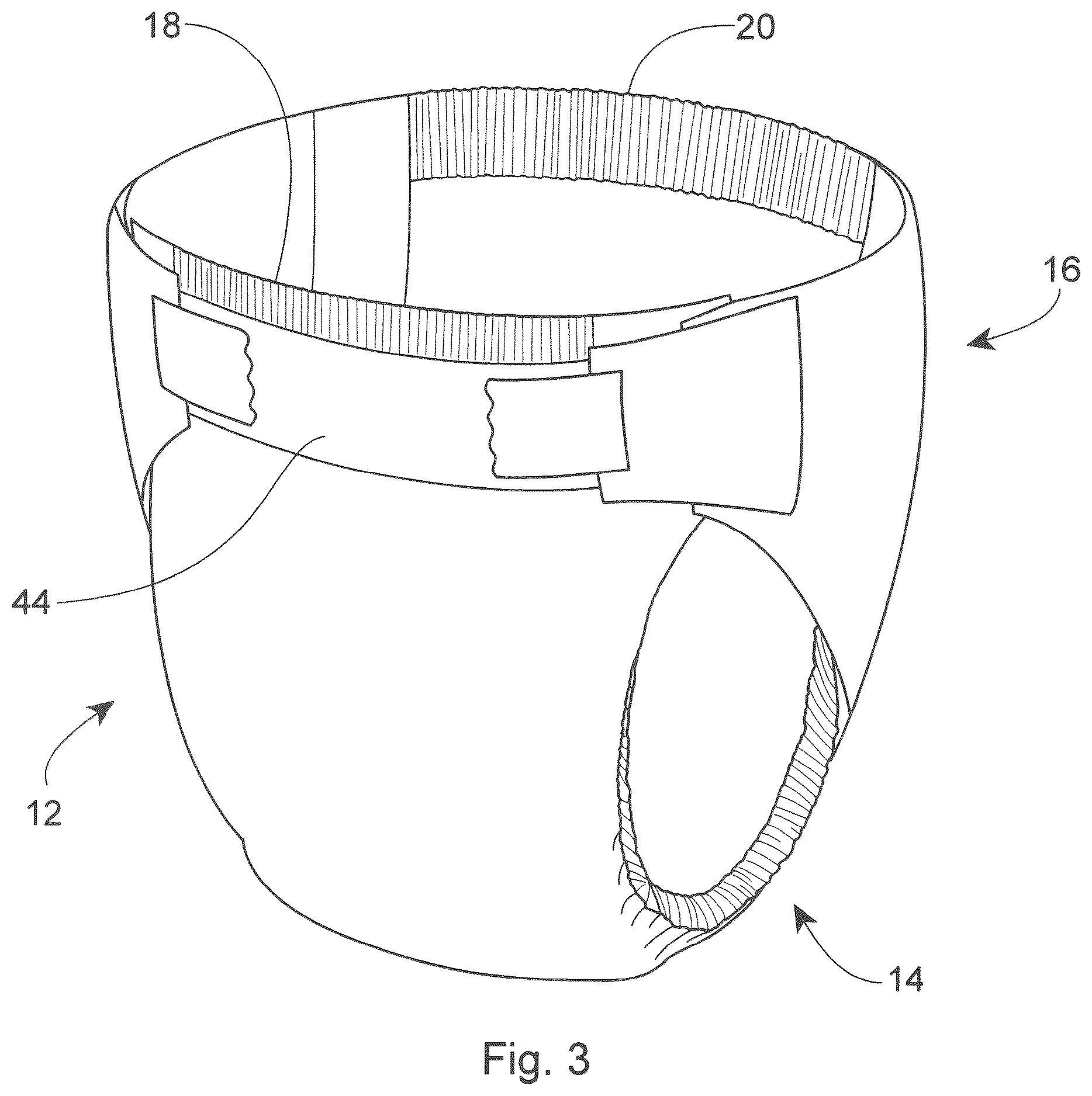Patent US12303361 Figure 3 – Highly extensible nonwoven webs and absorbent articles having such webs