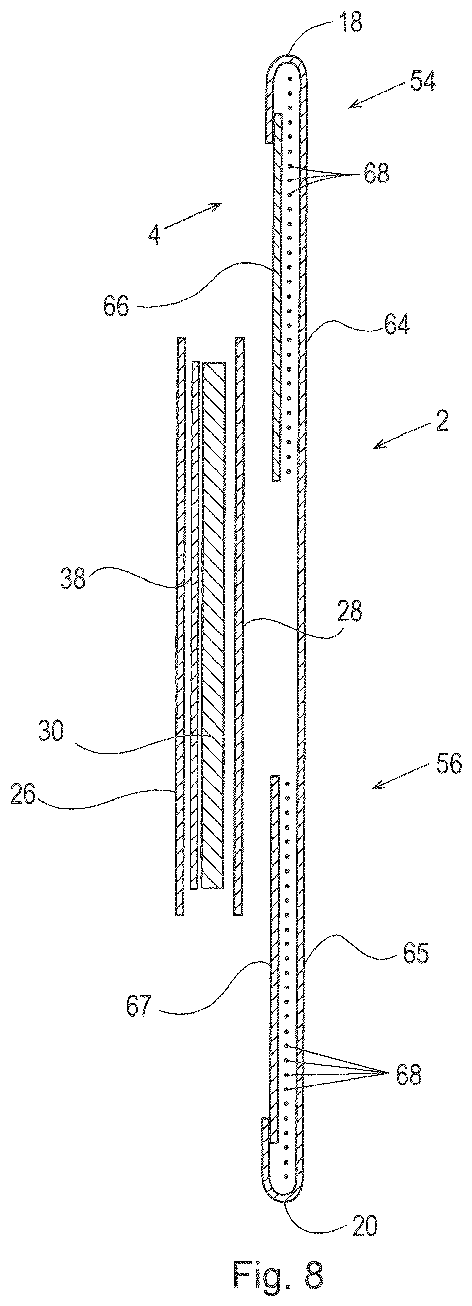 Patent US12303361 Figure 8 – Highly extensible nonwoven webs and absorbent articles having such webs