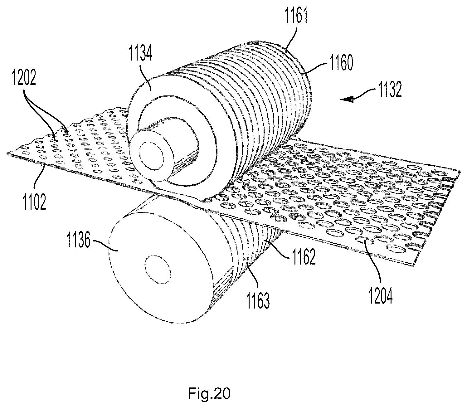 Patent US12303361 Figure 18 – Highly extensible nonwoven webs and absorbent articles having such webs