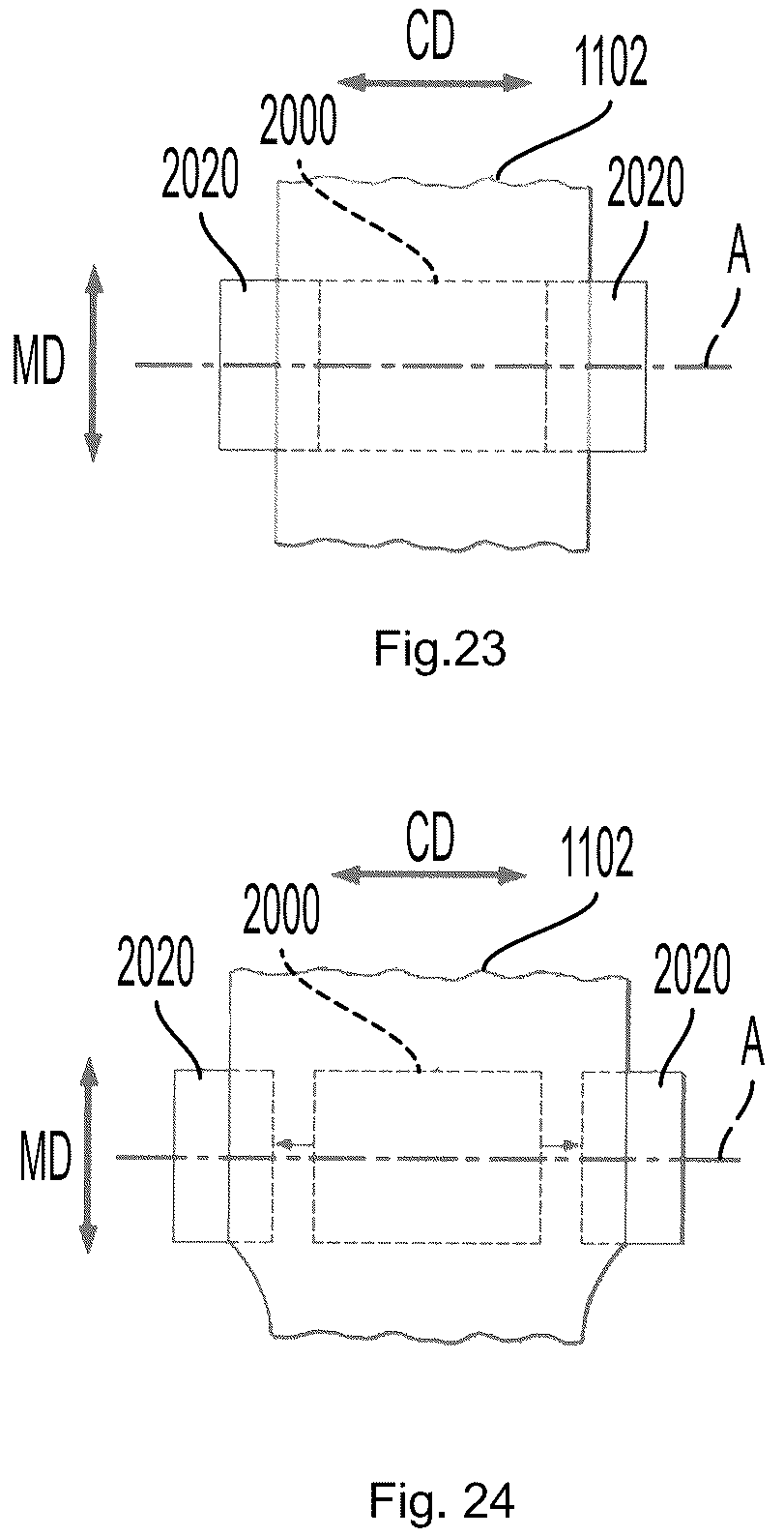 Patent US12303361 Figure 20 – Highly extensible nonwoven webs and absorbent articles having such webs