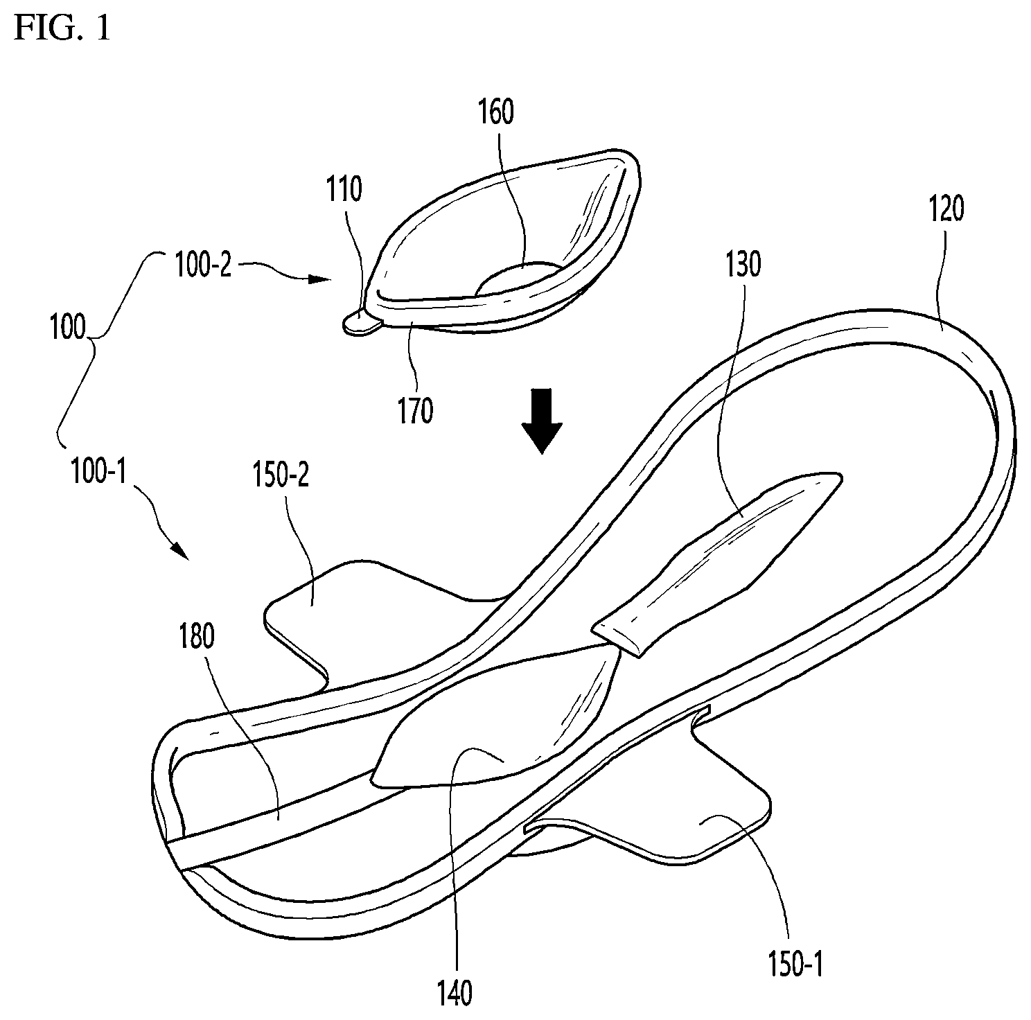 Patent US12303363 Figure 1 – Semipermanent menstrual pad