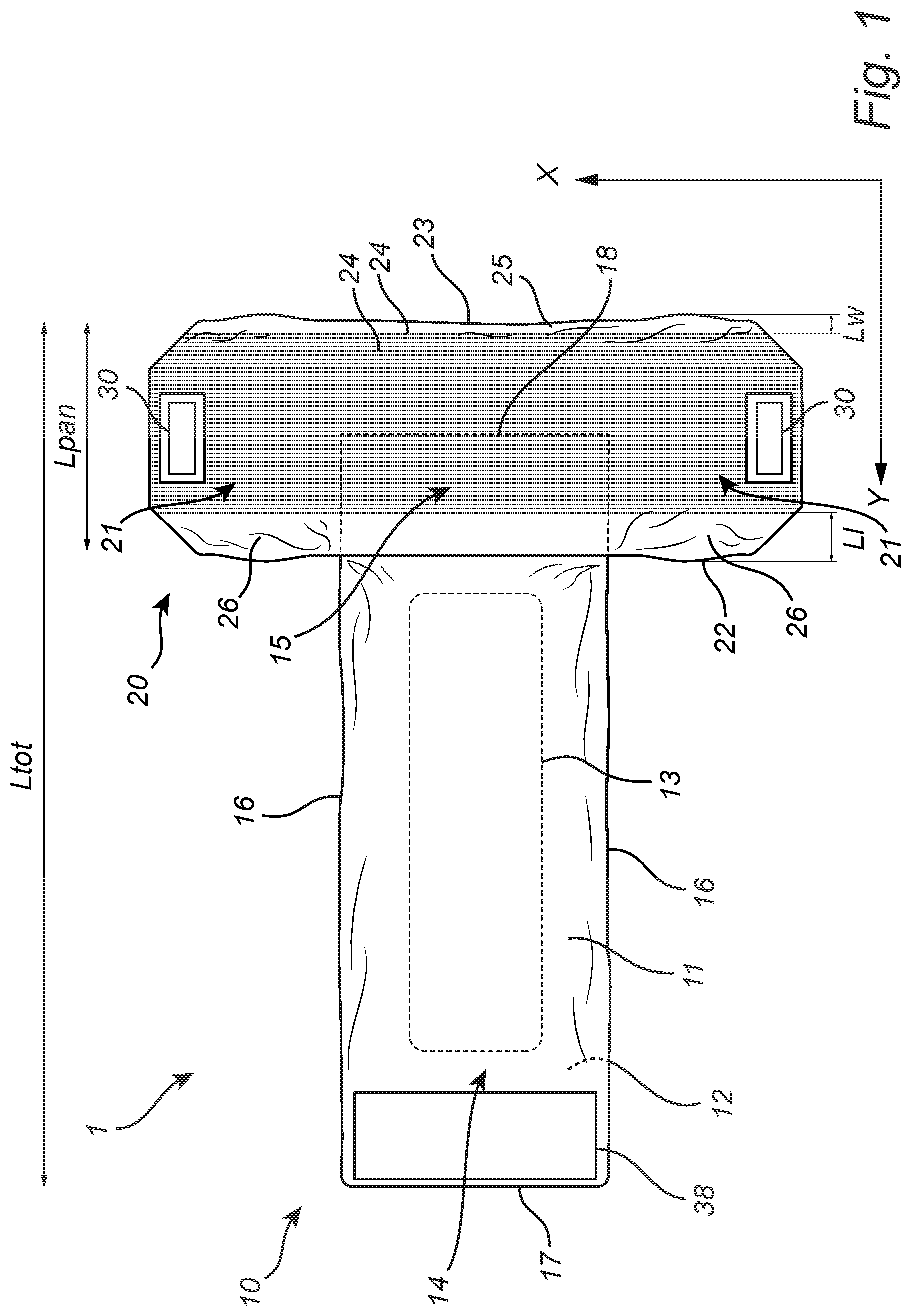 Patent US12303365 — Disposable absorbent hygiene article having a waist fringe region — Figure 1