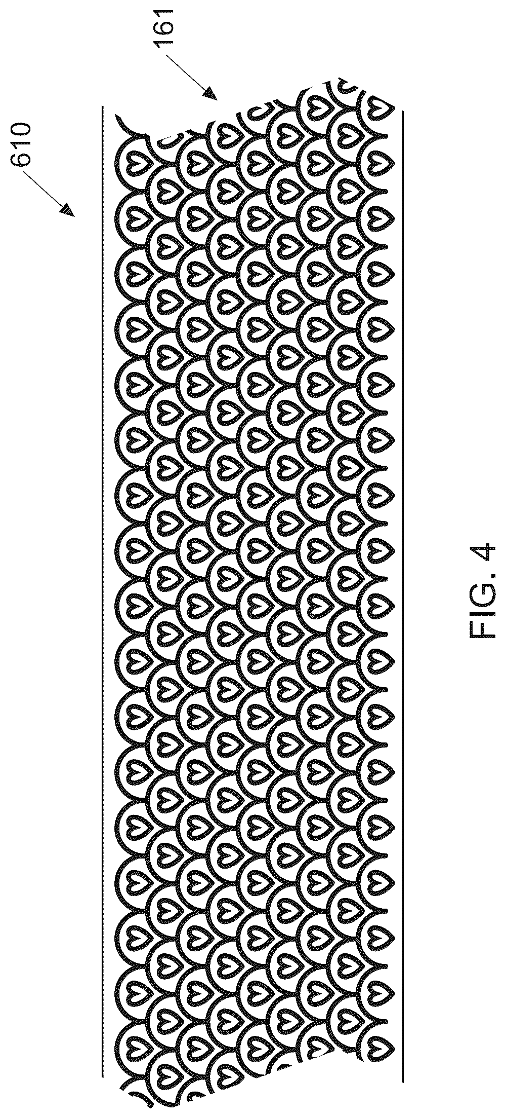 Patent US12303366 Figure 4 – Stretch laminate with beamed elastics and formed nonwoven layer