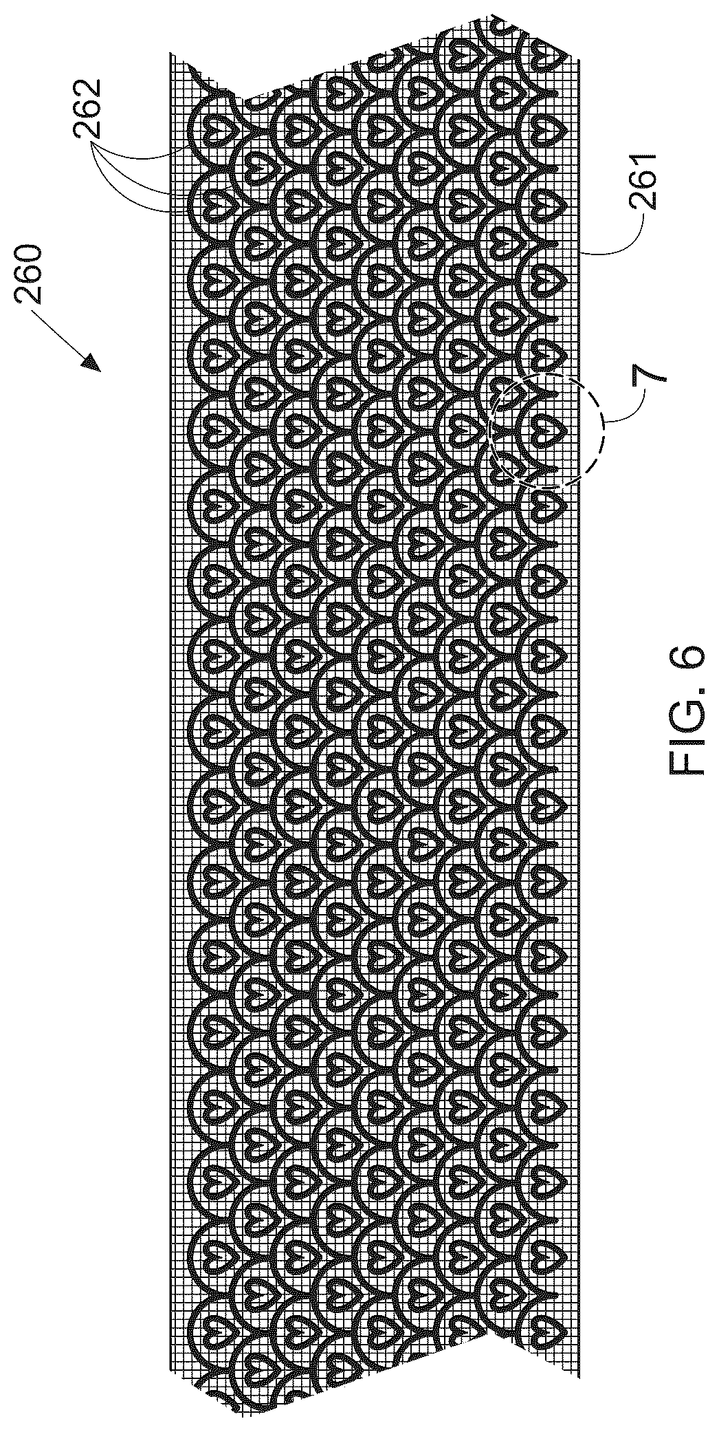 Patent US12303366 Figure 6 – Stretch laminate with beamed elastics and formed nonwoven layer