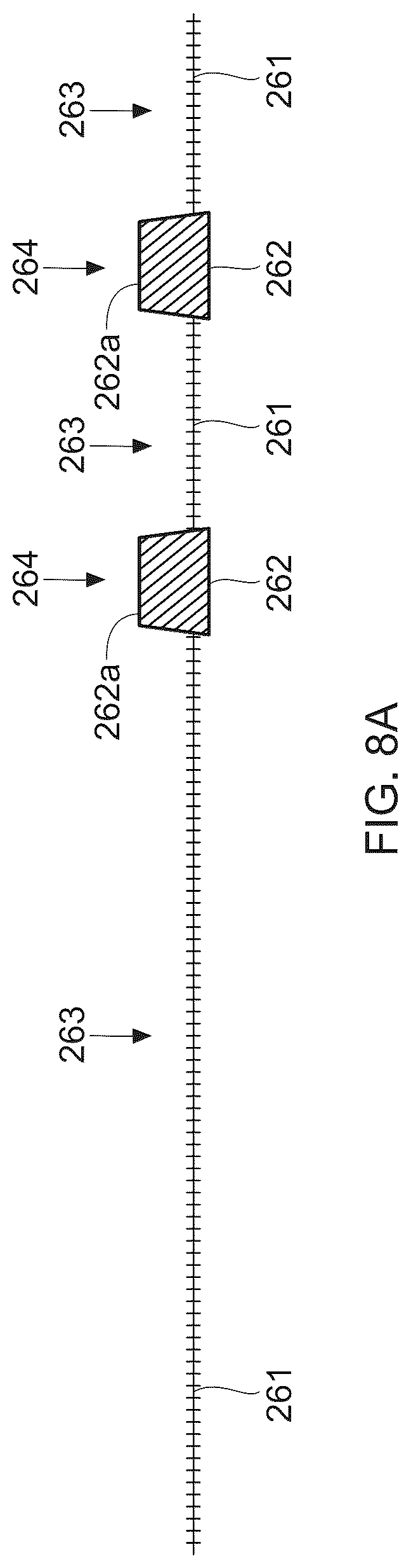 Patent US12303366 Figure 8 – Stretch laminate with beamed elastics and formed nonwoven layer