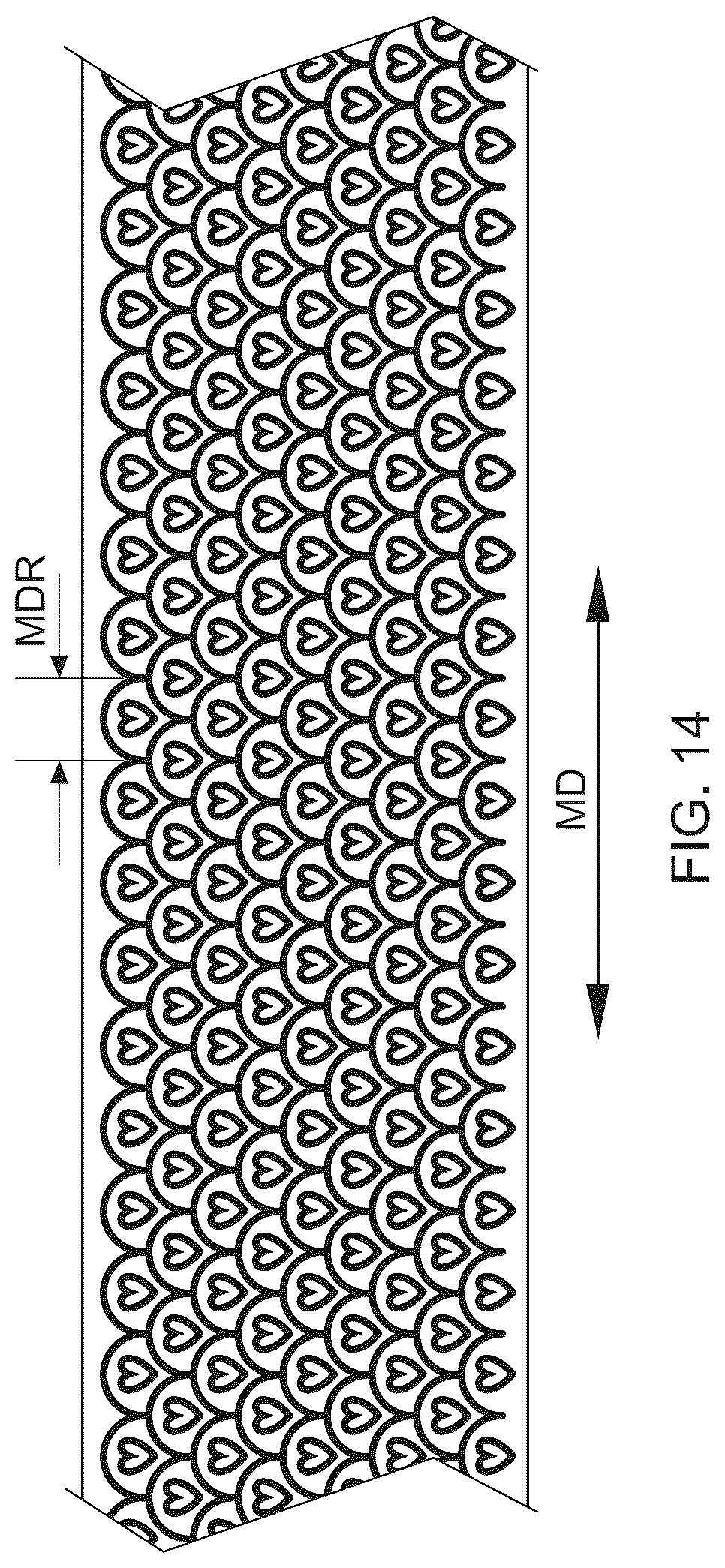 Patent US12303366 Figure 15 – Stretch laminate with beamed elastics and formed nonwoven layer
