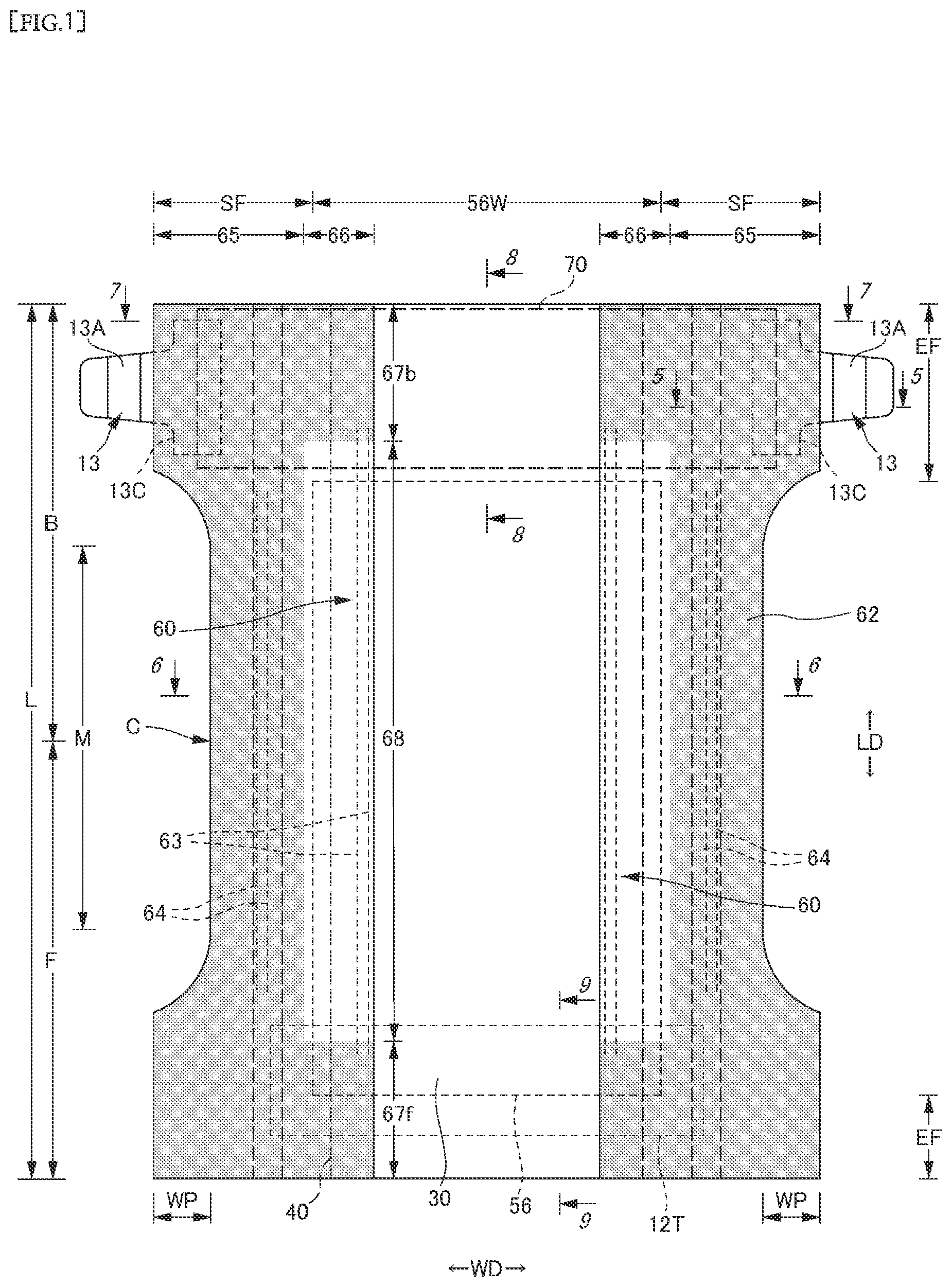 Patent US12303367 Figure 1 – Attachable-type disposable wearing article