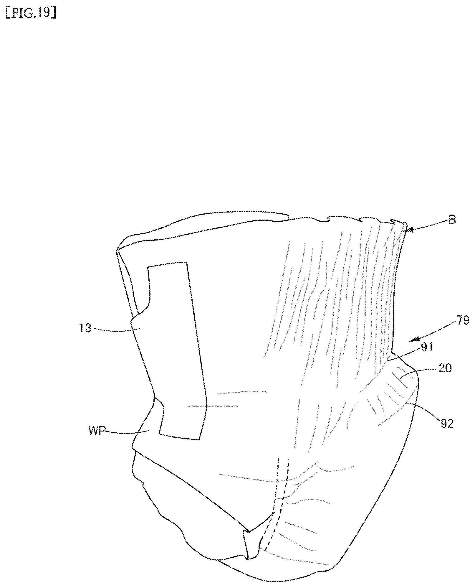 Patent US12303367 Figure 19 – Attachable-type disposable wearing article