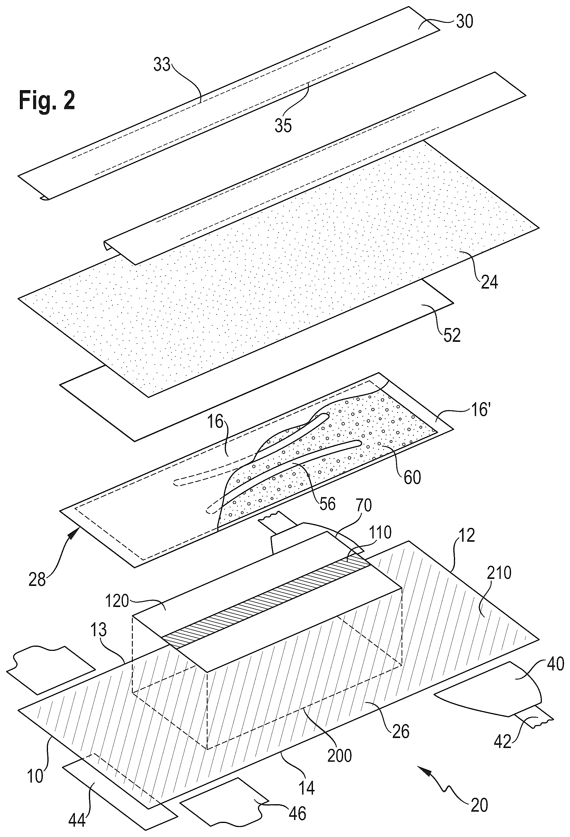 Patent US12303370 Figure 2 – Absorbent article with a channel-forming area and a masking layer