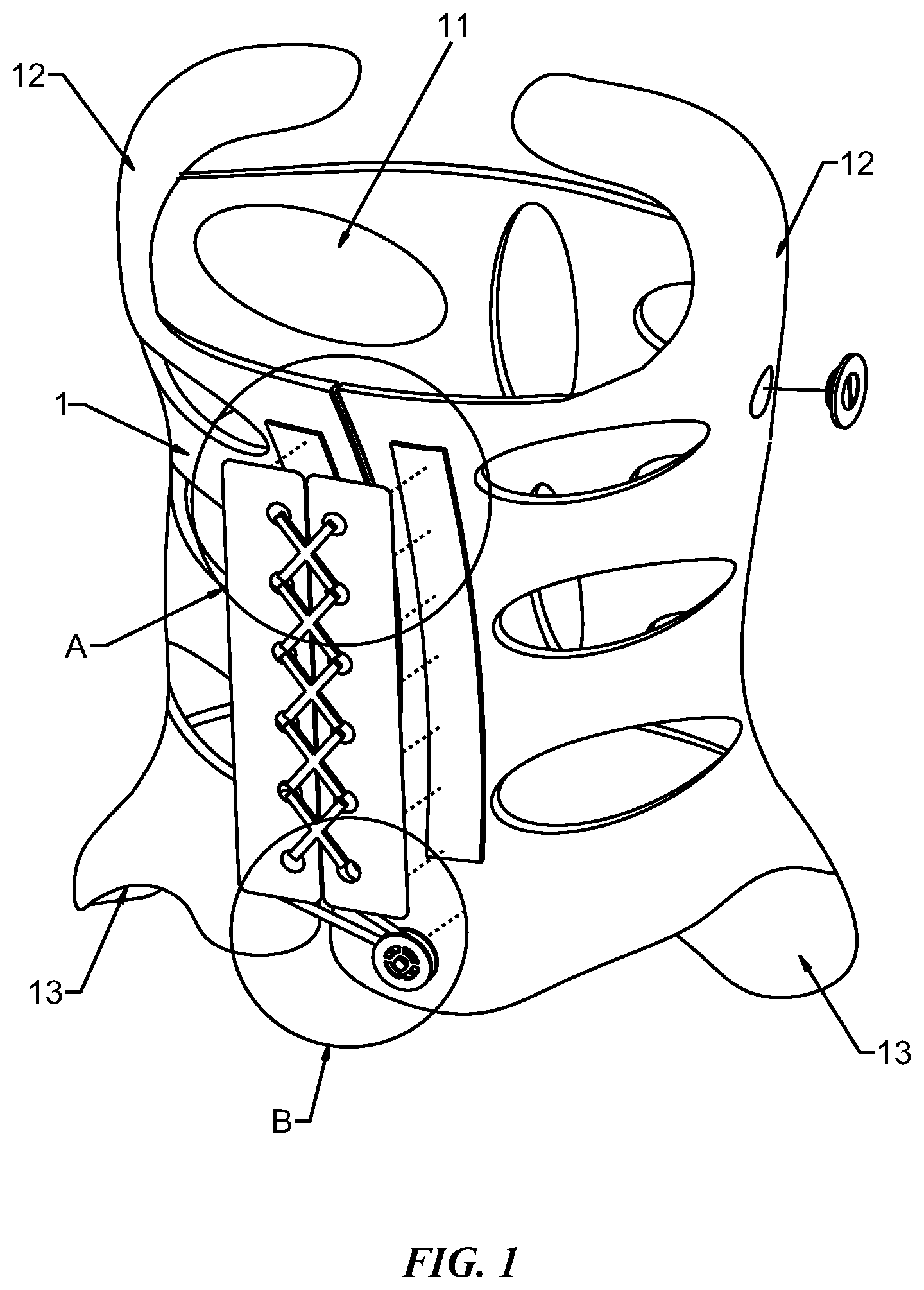 Patent US12303420 Figure 1 – Adjustable scoliosis orthosis and use method thereof
