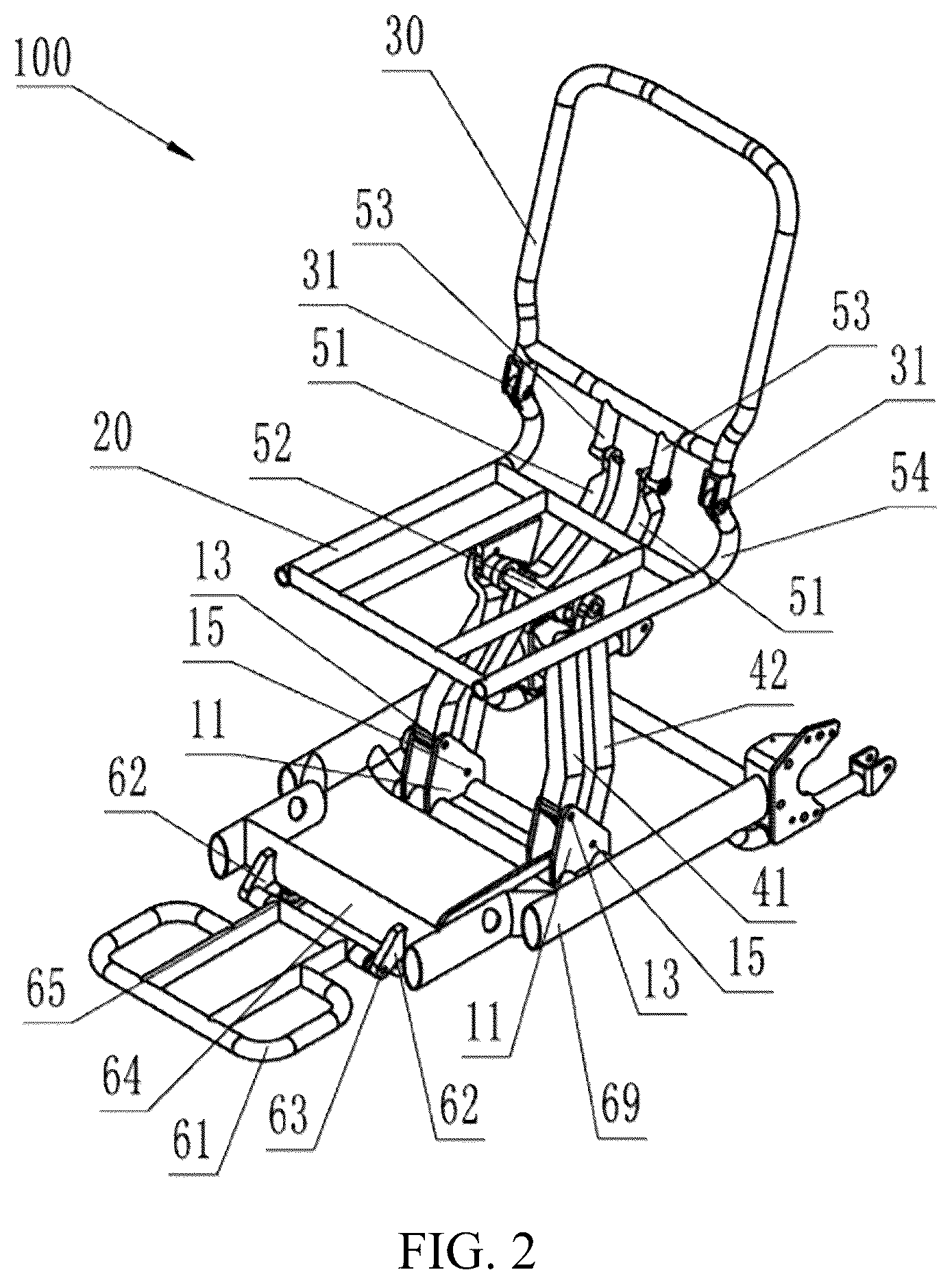 Patent US12303441 Figure 2 – Collapsible wheelchair