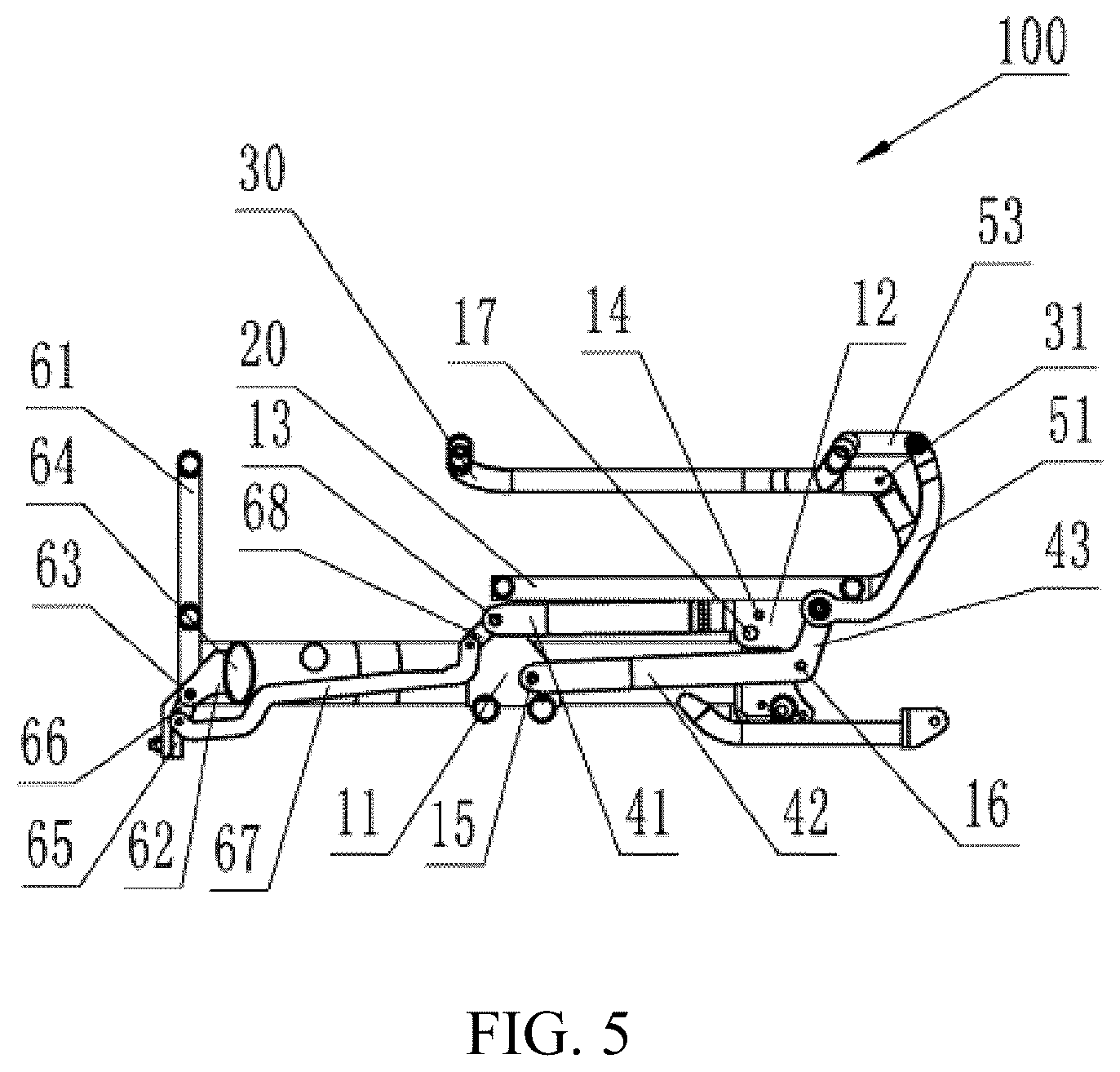 Patent US12303441 Figure 5 – Collapsible wheelchair