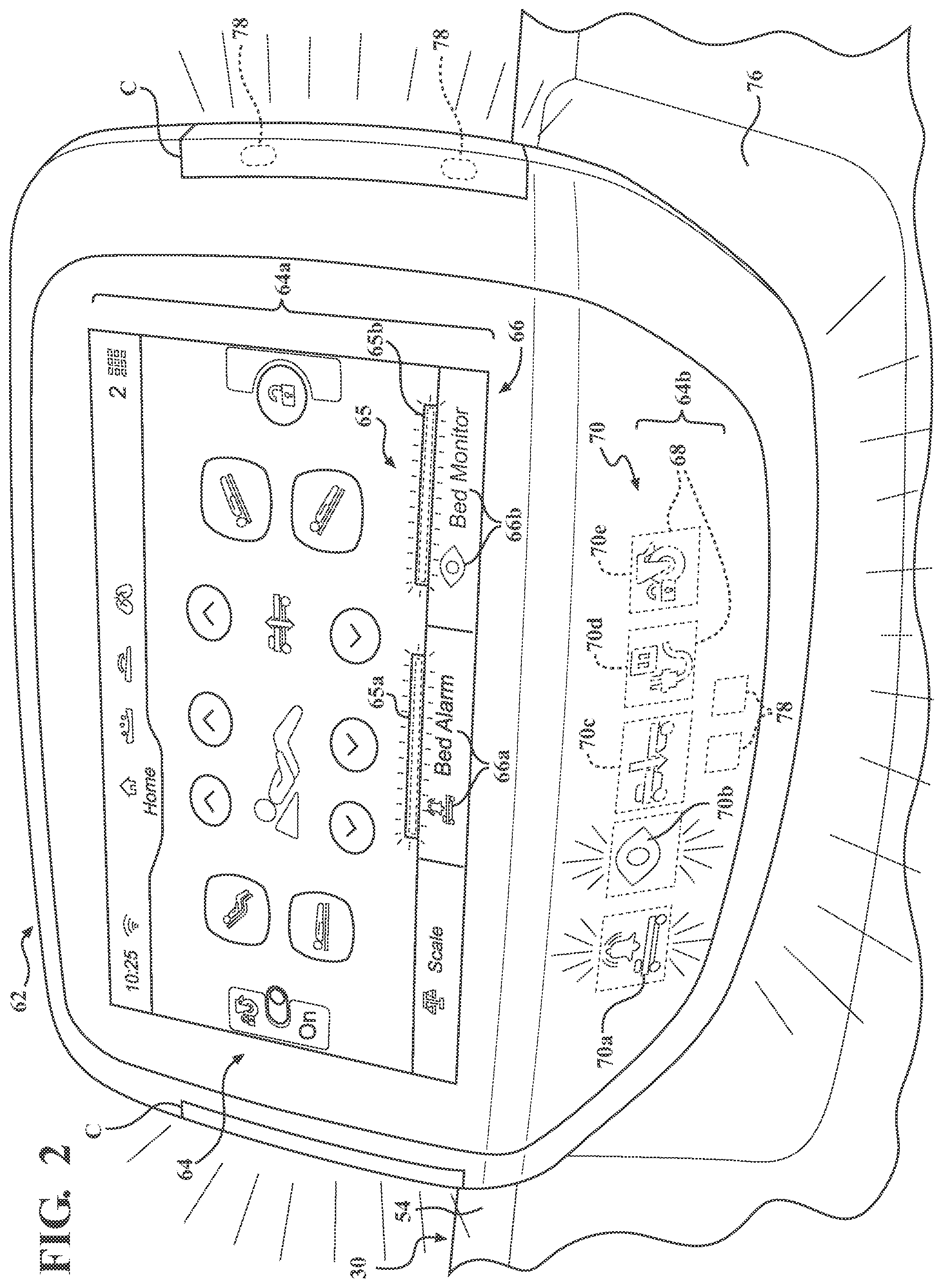 Patent US12303442 Figure 2 – Patient support apparatus including a user module generating state indicators corresponding to monitored conditions and changes thereof