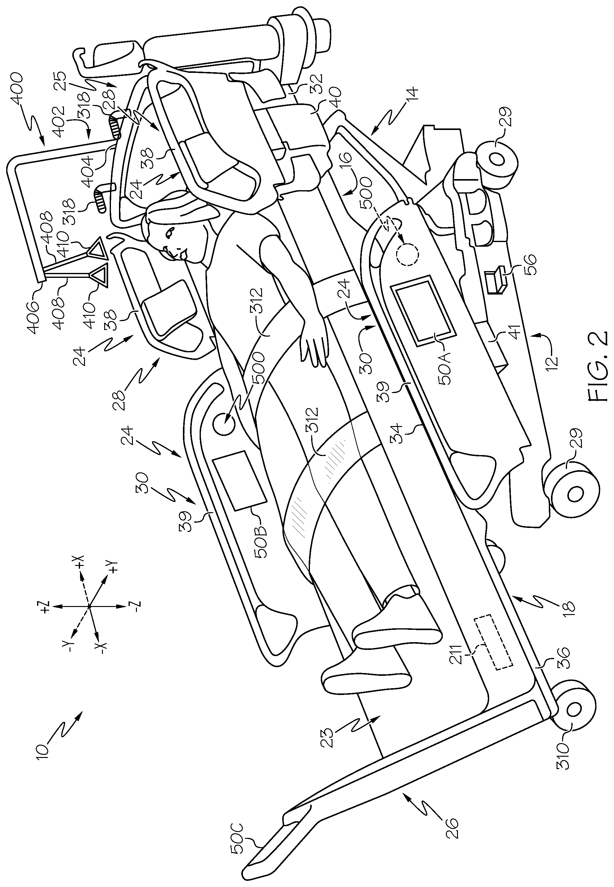 Patent US12303444 Figure 2 – Person support apparatus having exercise therapy features