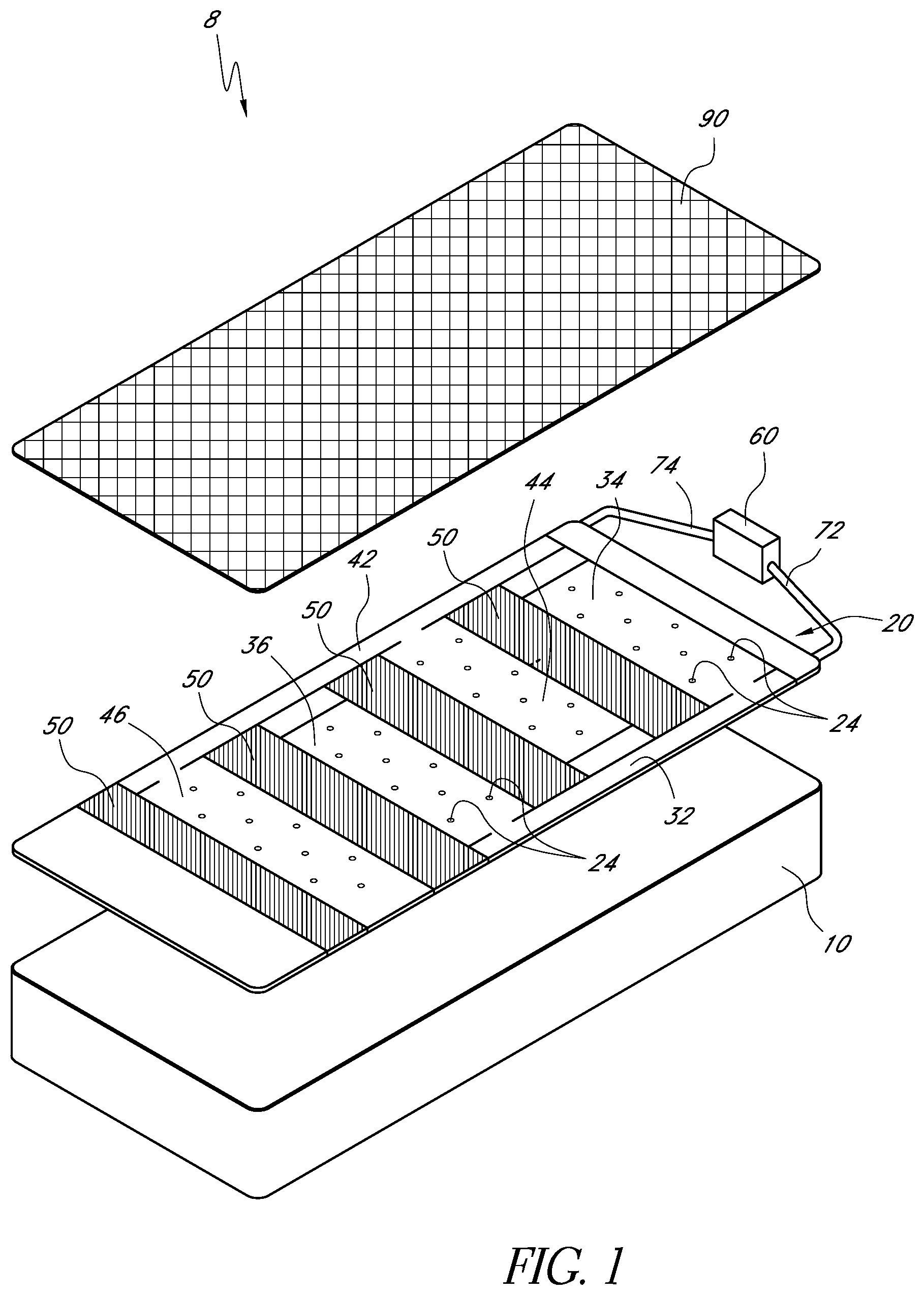 Patent US12303445 Figure 1 – Temperature controlled bed system