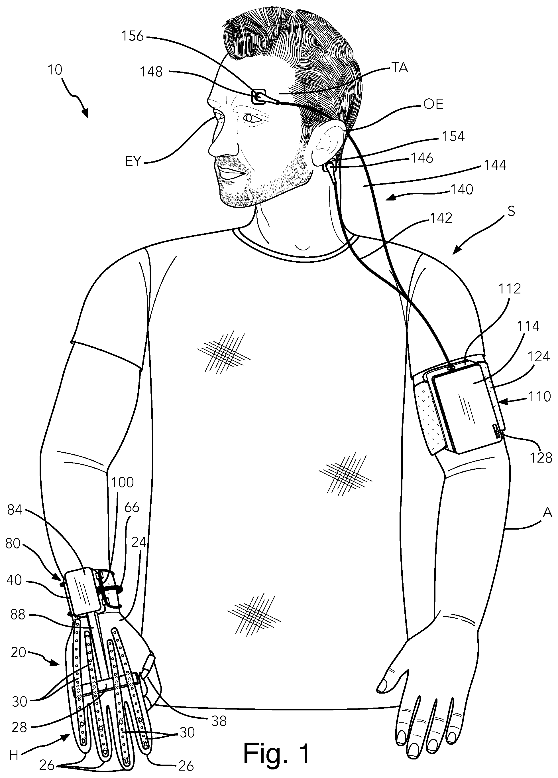 Patent US12303447 Figure 1 – Telekinetic bionic glove assembly