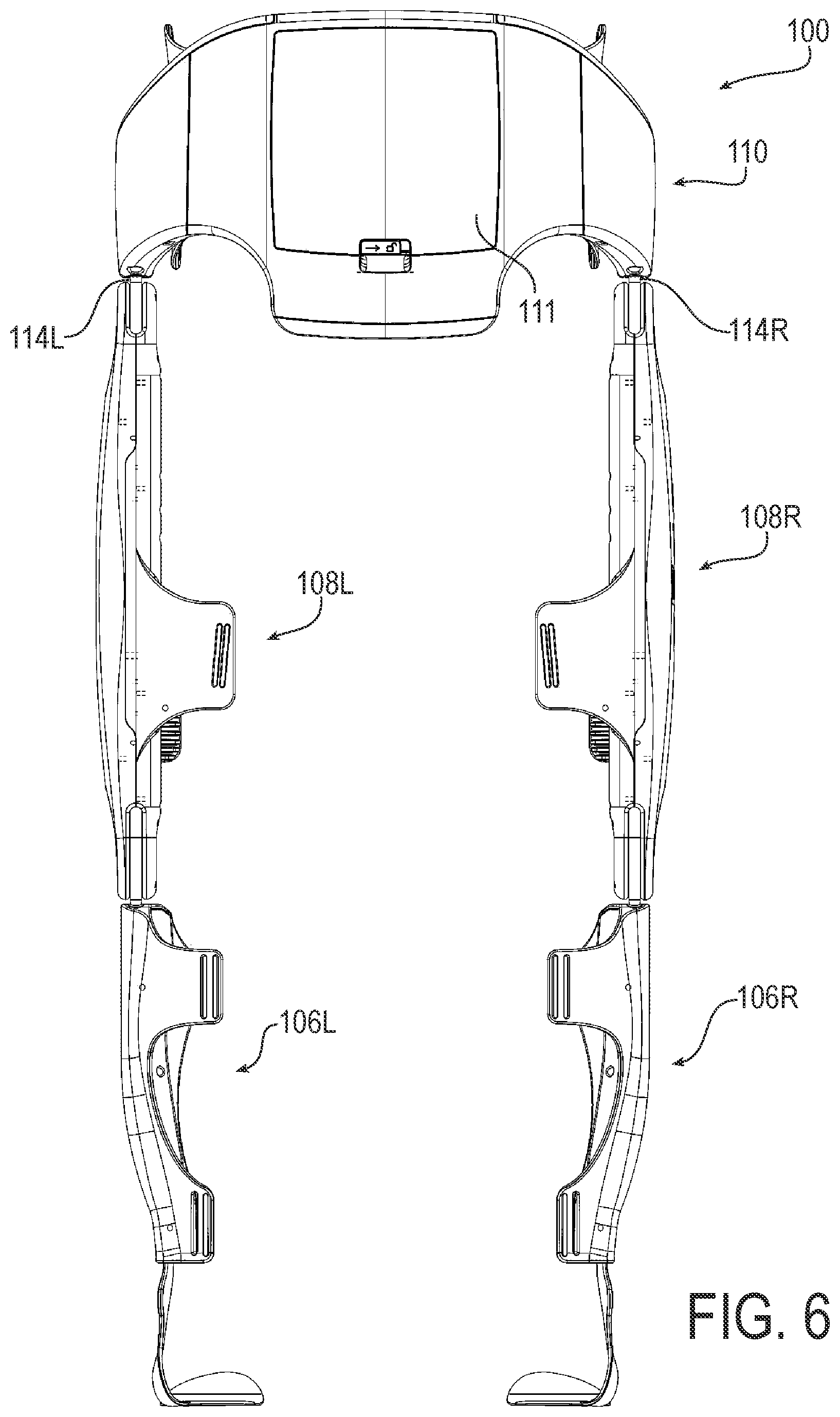 Patent US12303453 Figure 6 – Legged mobility exoskeleton device with enhanced adjustment mechanisms