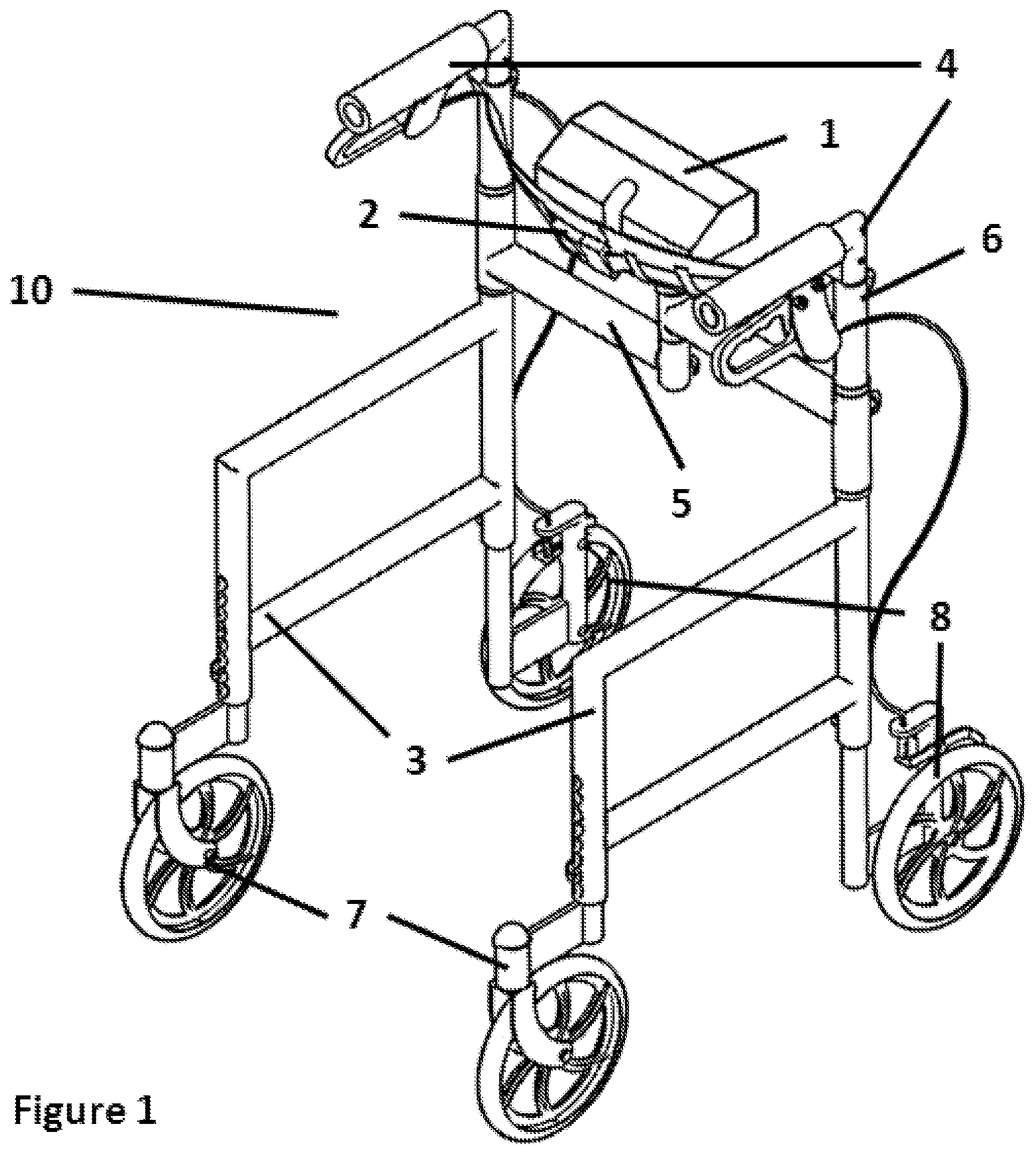 Patent US12303454 Figure 1 – Mobility assistance device with tensioner