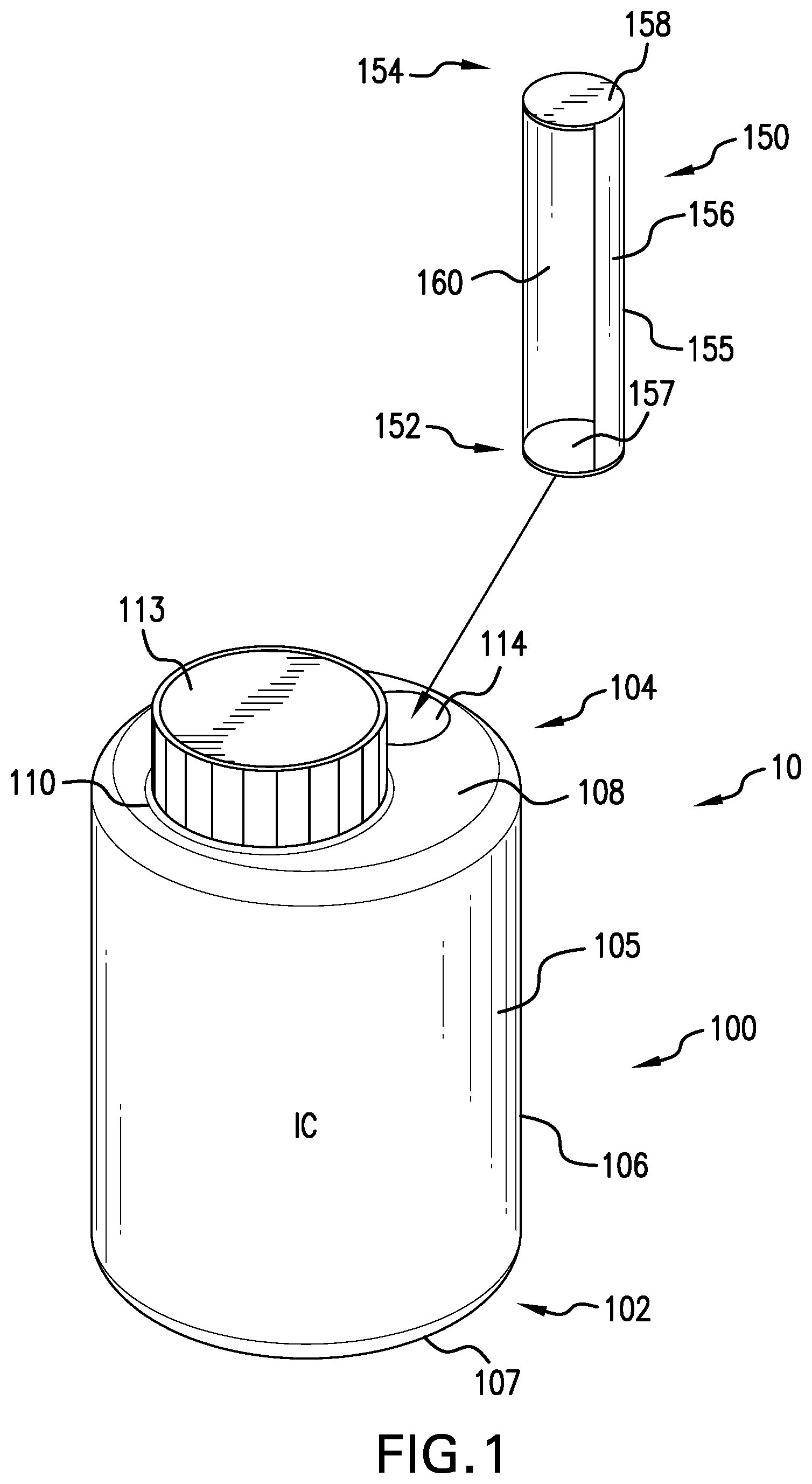 Patent US12303460 Figure 1 – Moisture protection features for a bottle for storing solid pharmaceutical products and methods of making same