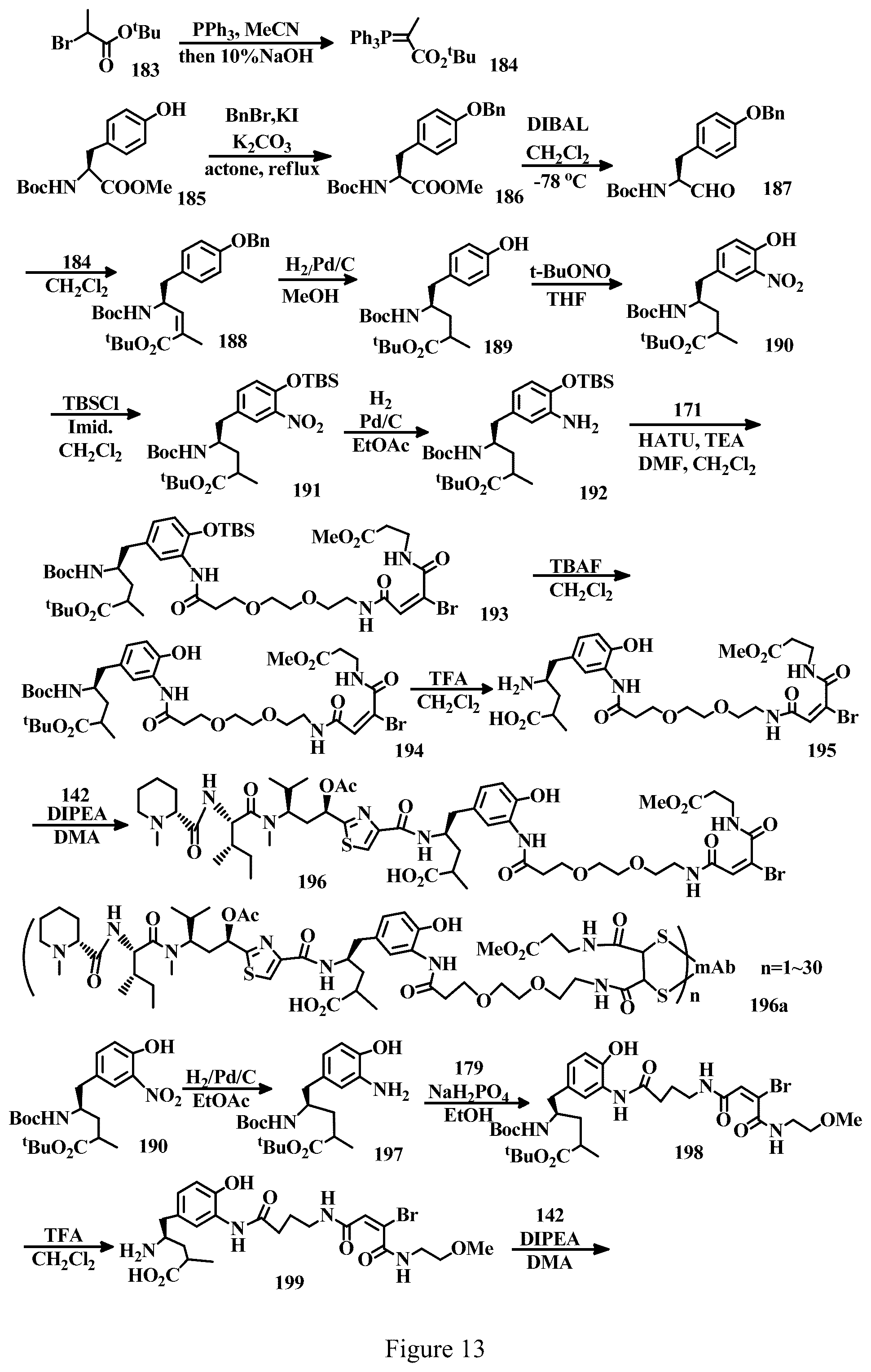 Patent US12303571 Figure 13 – Specific conjugation linkers, specific immunoconjugates thereof, methods of making and uses such conjugates thereof