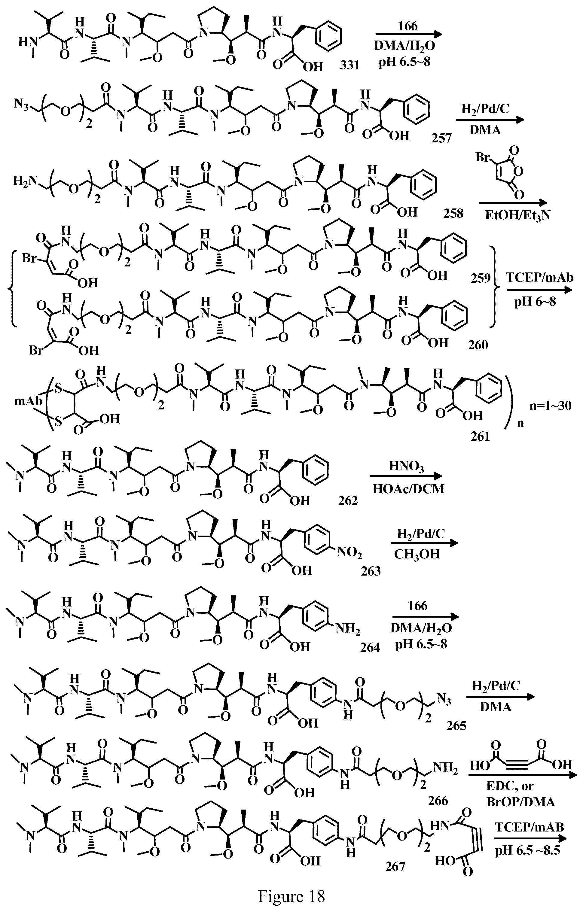 Patent US12303571 Figure 18 – Specific conjugation linkers, specific immunoconjugates thereof, methods of making and uses such conjugates thereof