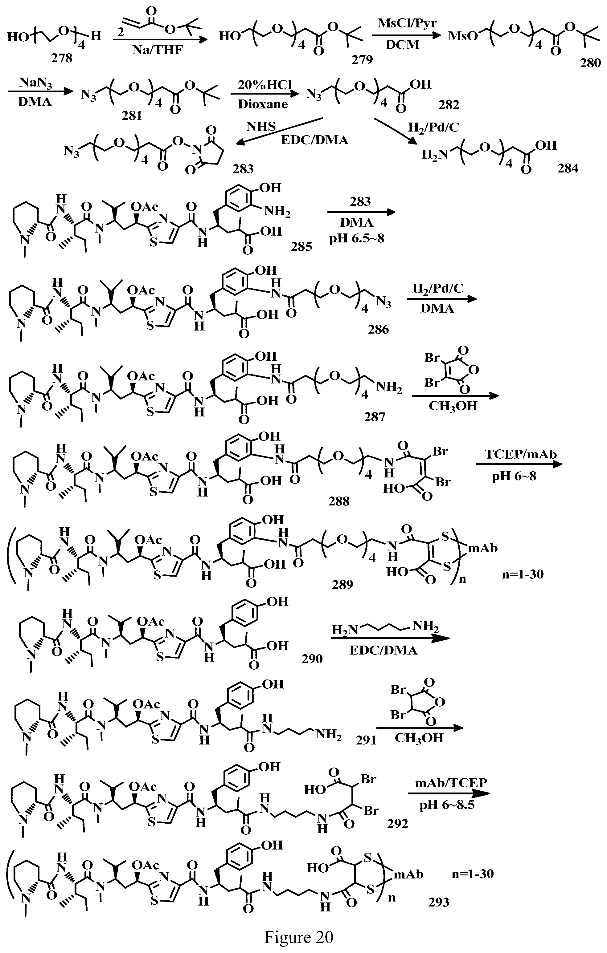 Patent US12303571 Figure 20 – Specific conjugation linkers, specific immunoconjugates thereof, methods of making and uses such conjugates thereof