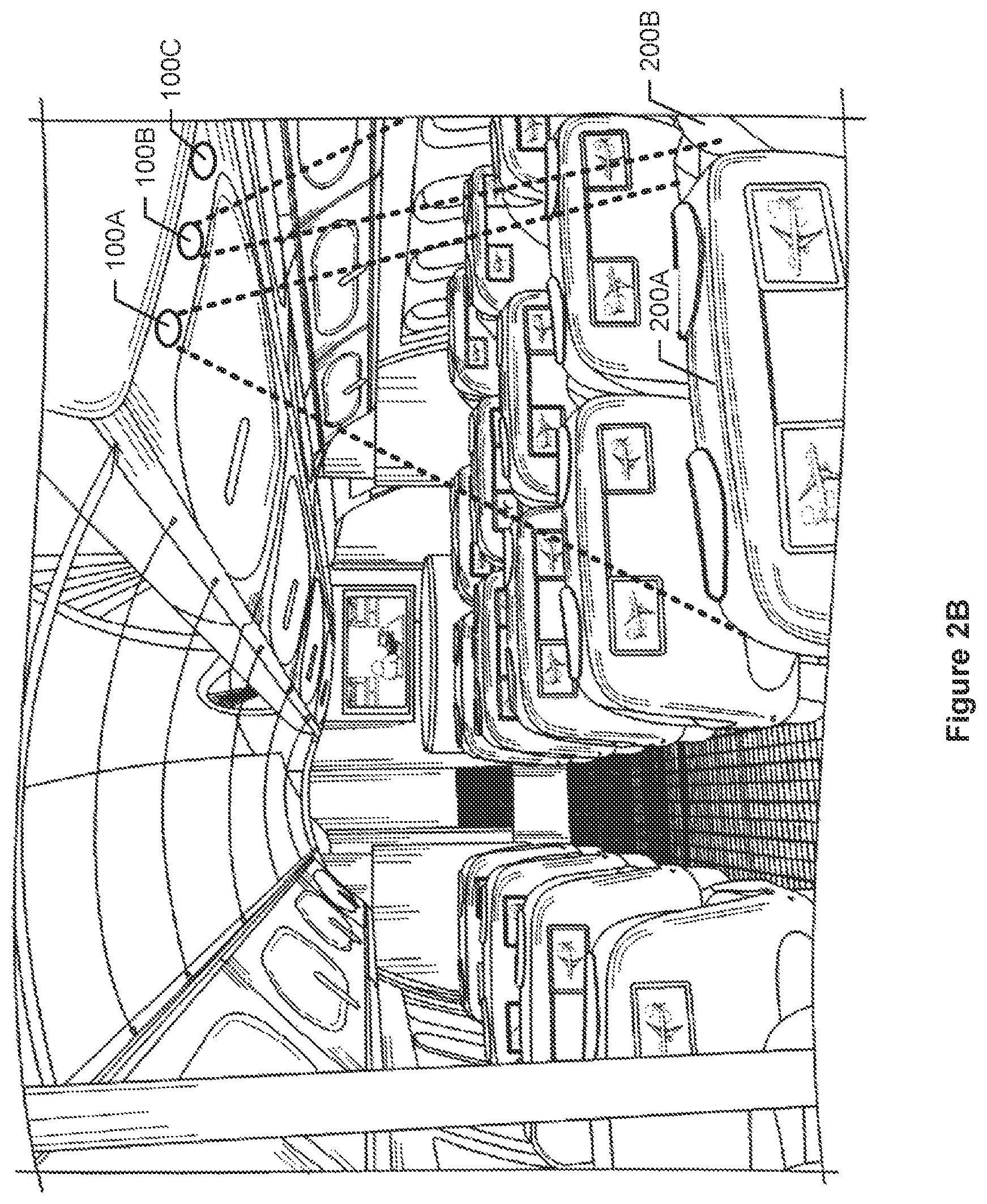 Patent US12303608 Figure 3 – Spaced apart sterilization lights in an aircraft cabin