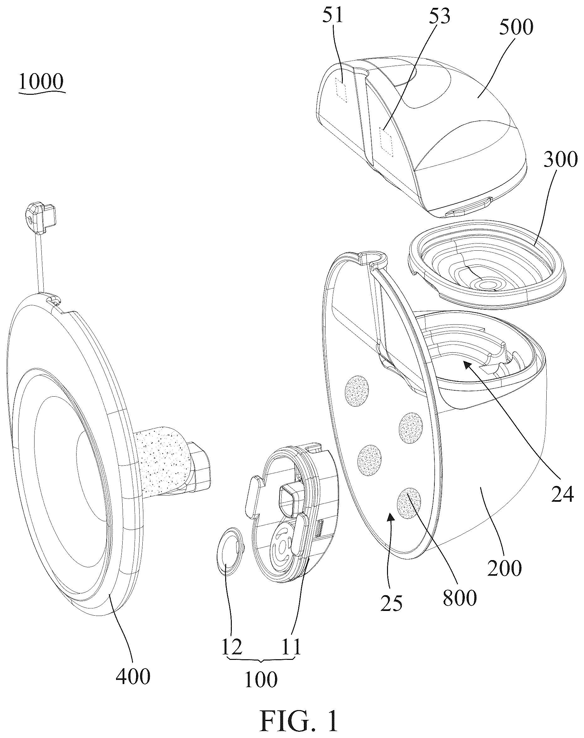 Patent US12303624 Figure 1 – Three-way connecting assembly and wearable breast pump