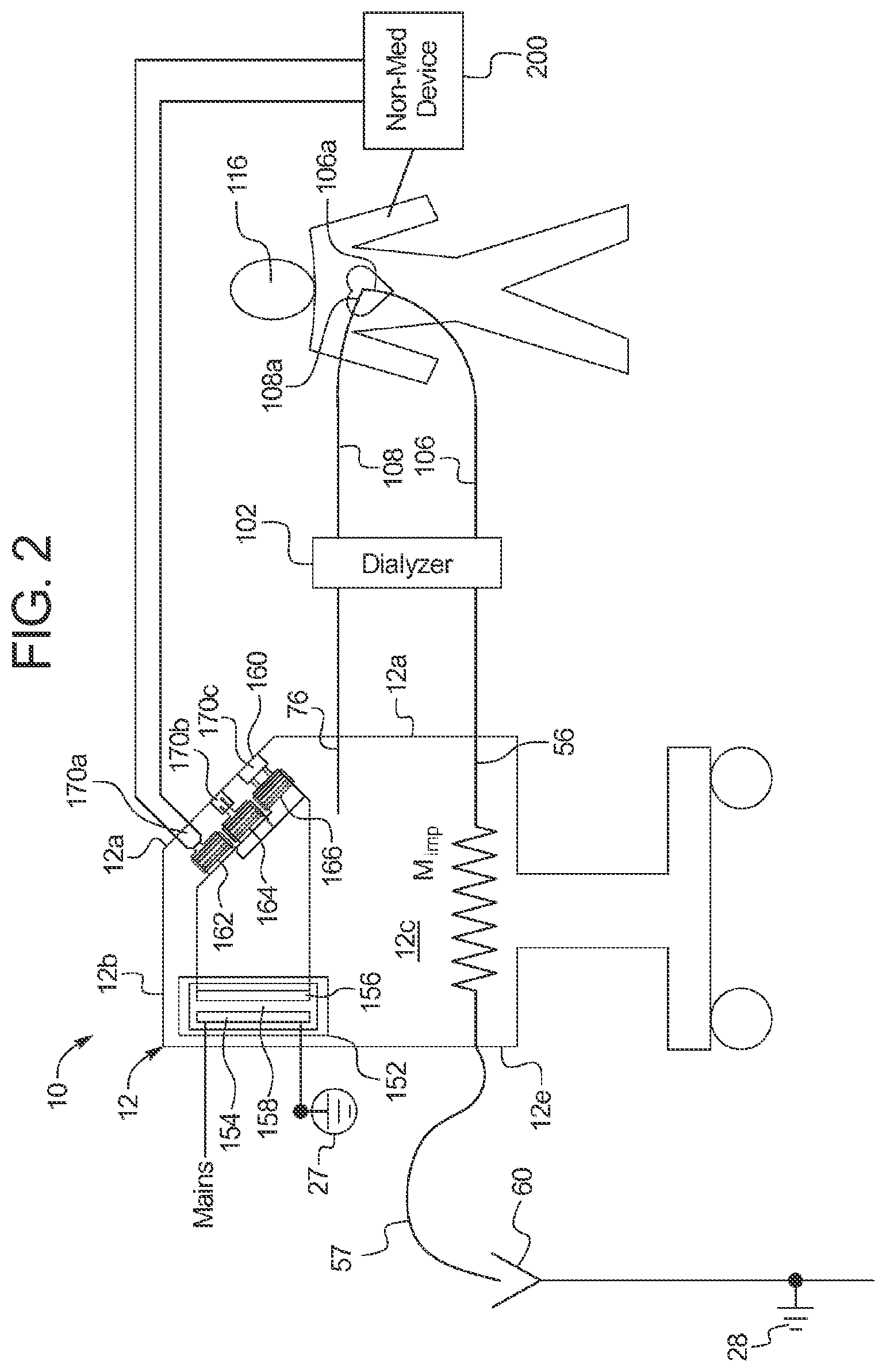 Patent US12303629 Figure 2 – Renal failure therapy system and method for electrically safe treatment