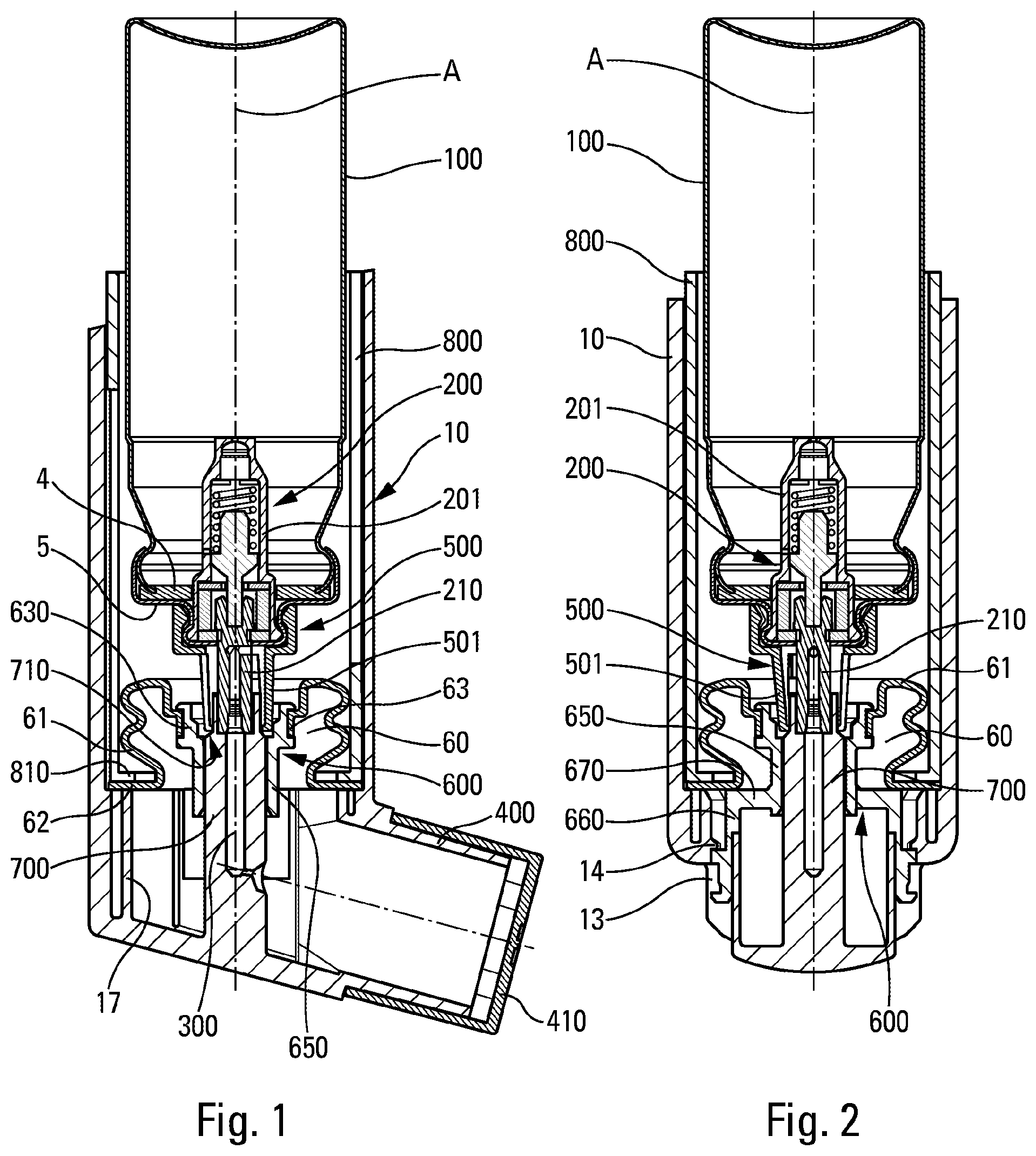 Patent US12303639 Figure 1 – Device for inhalation-synchronised dispensing of a fluid product