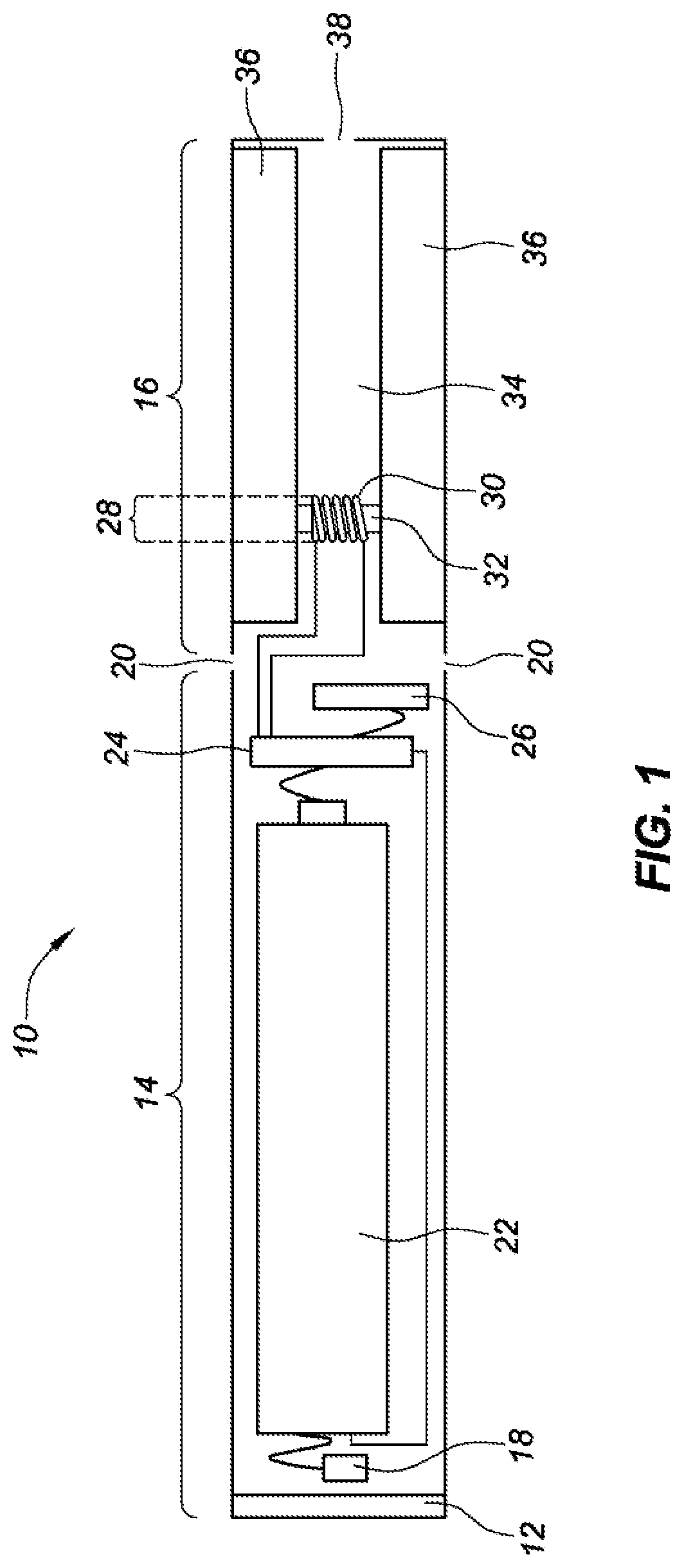 Patent US12303641 Figure 1 – Electronic cigarette with illuminated tip