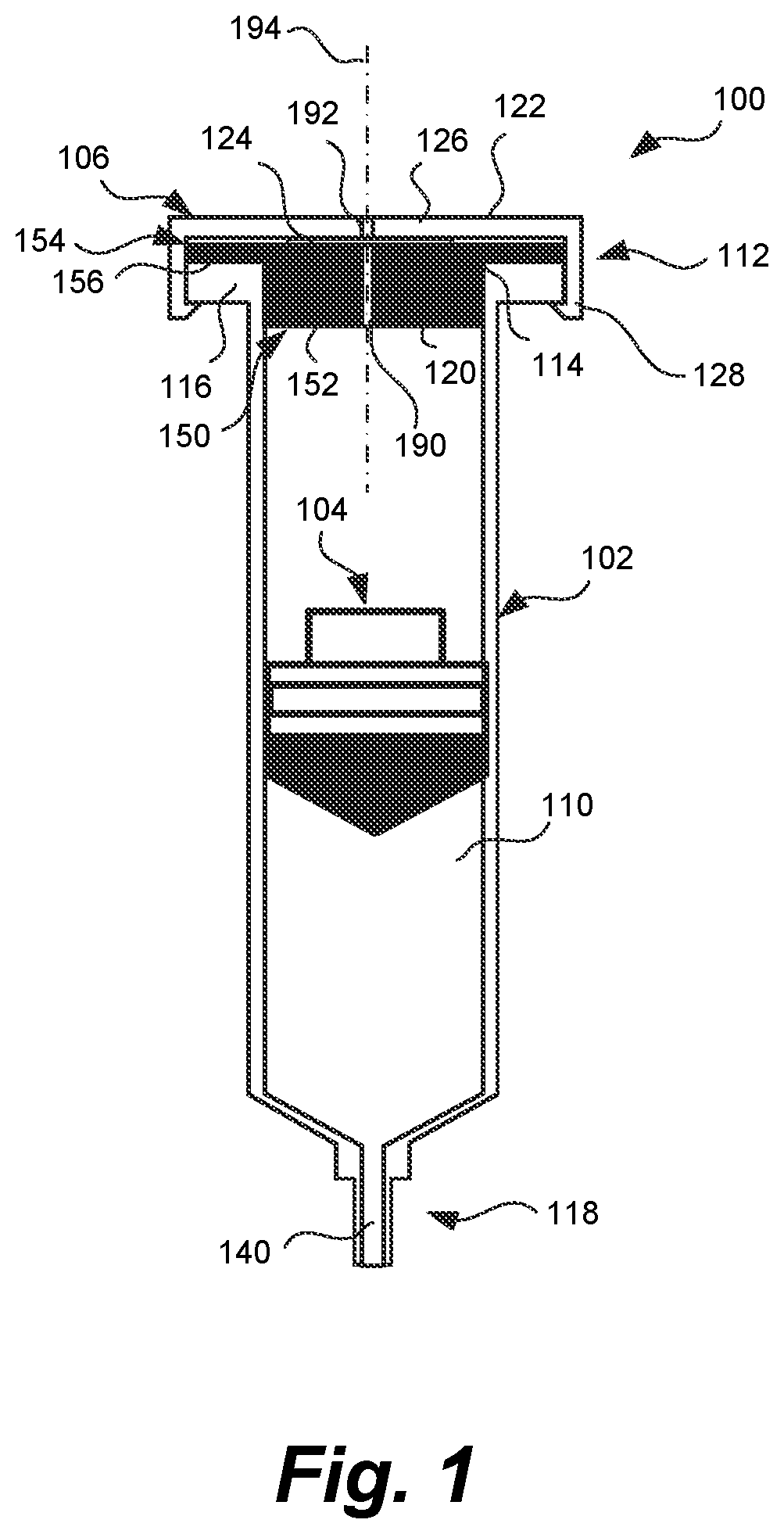 Patent US12303671 Figure 1 – Syringe with syringe closure