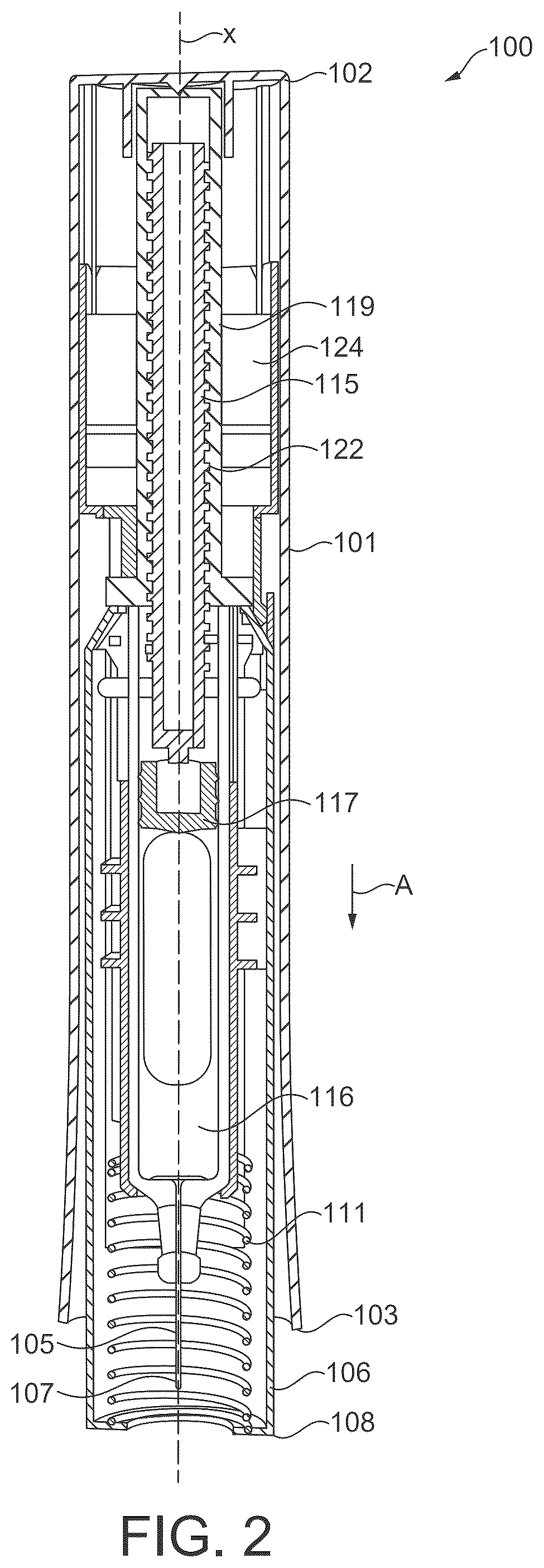 Patent US12303675 Figure 2 – Medicament delivery device
