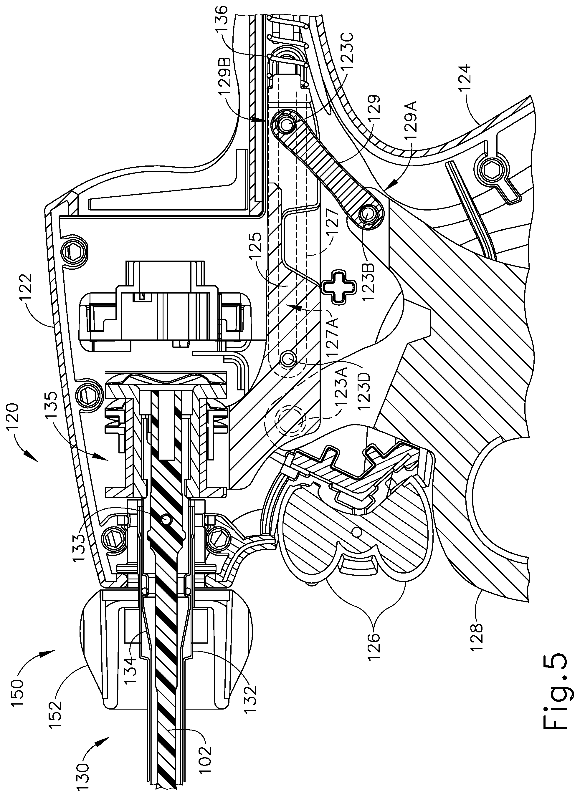 Patent US12303723 Figure 5 – Surgical instrument with multi-functioning trigger