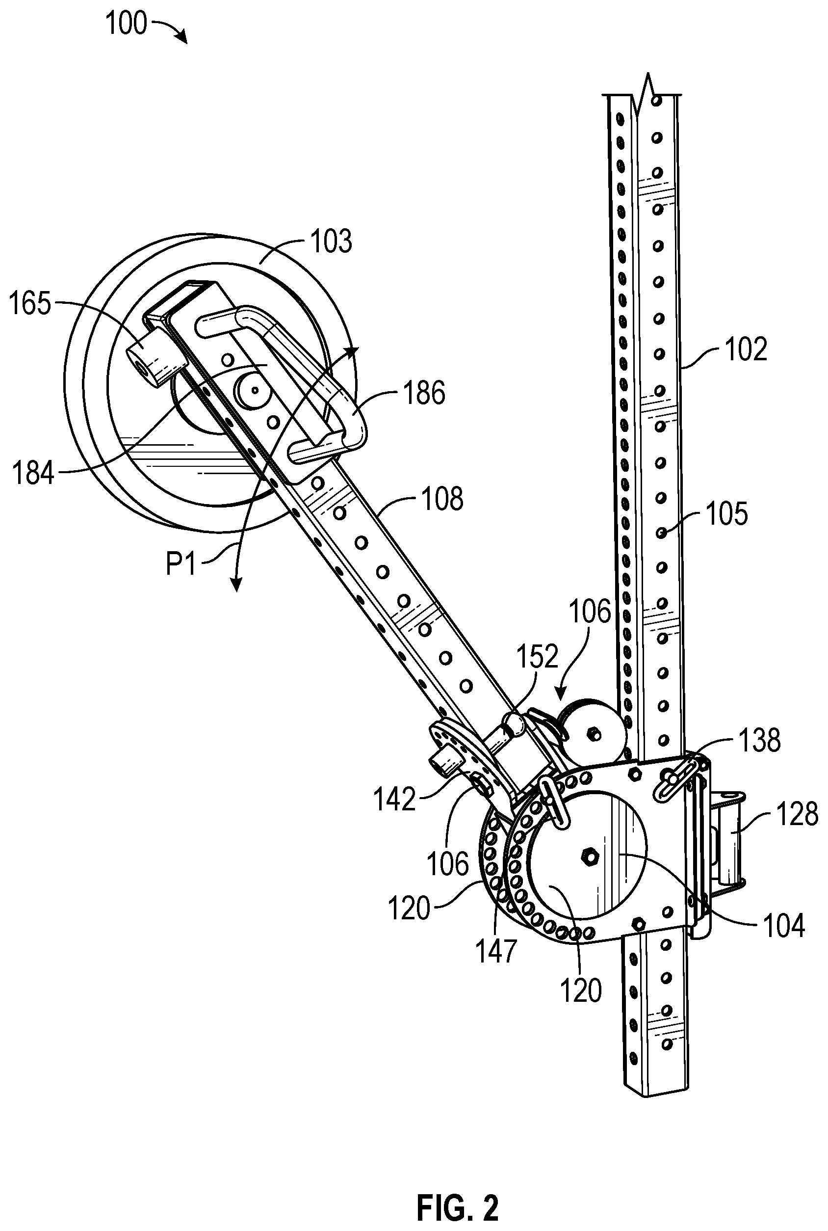 Patent US12303730 Figure 2 – Lever arm system