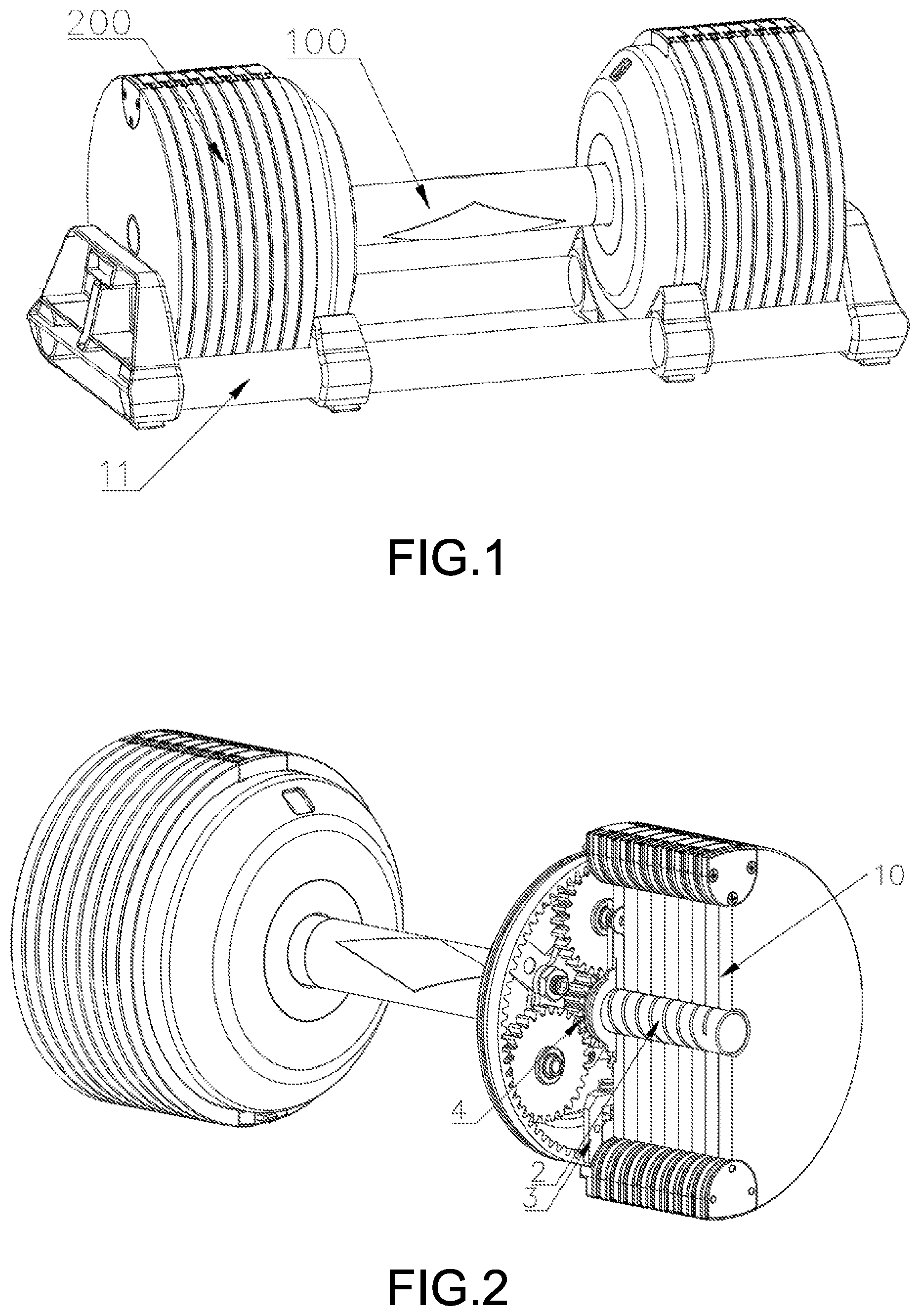 Patent US12303734 Figure 1 – Adjustable dumbbell