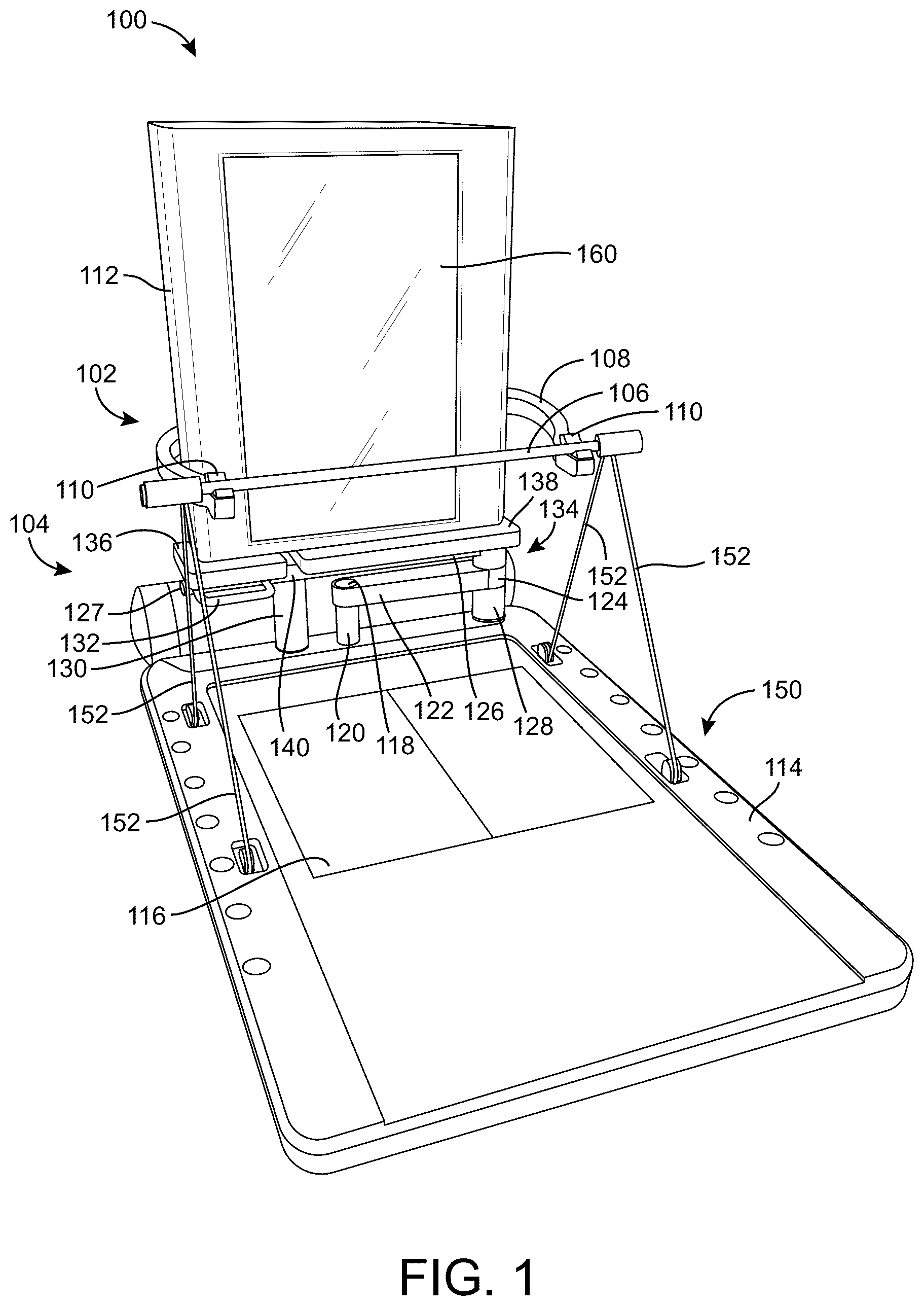 Patent US12303736 Figure 1 – Exercise apparatus with integrated bench assembly