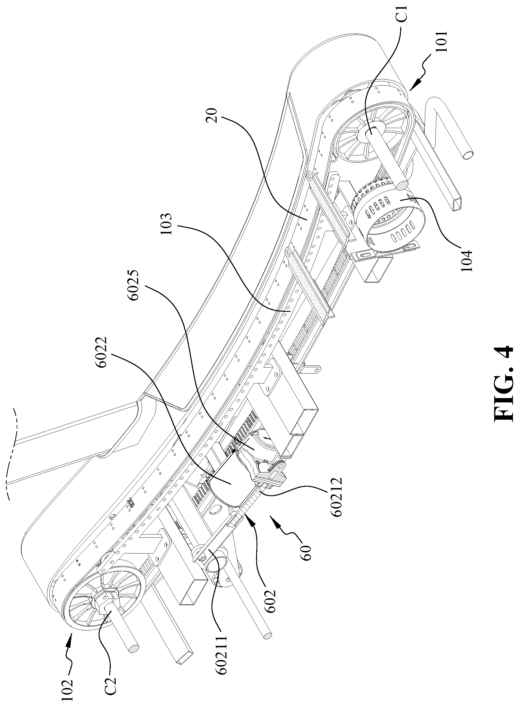 Patent US12303740 Figure 4 – Resistance treadmill with curved running deck