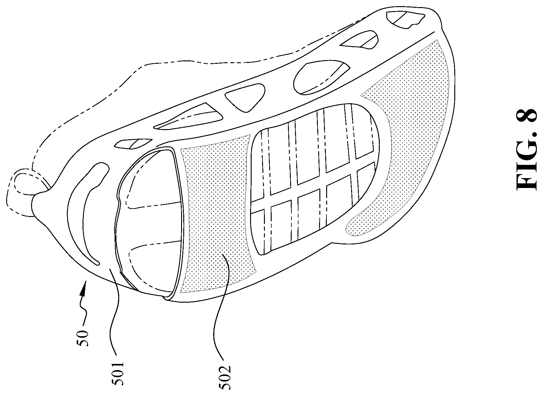 Patent US12303740 Figure 8 – Resistance treadmill with curved running deck