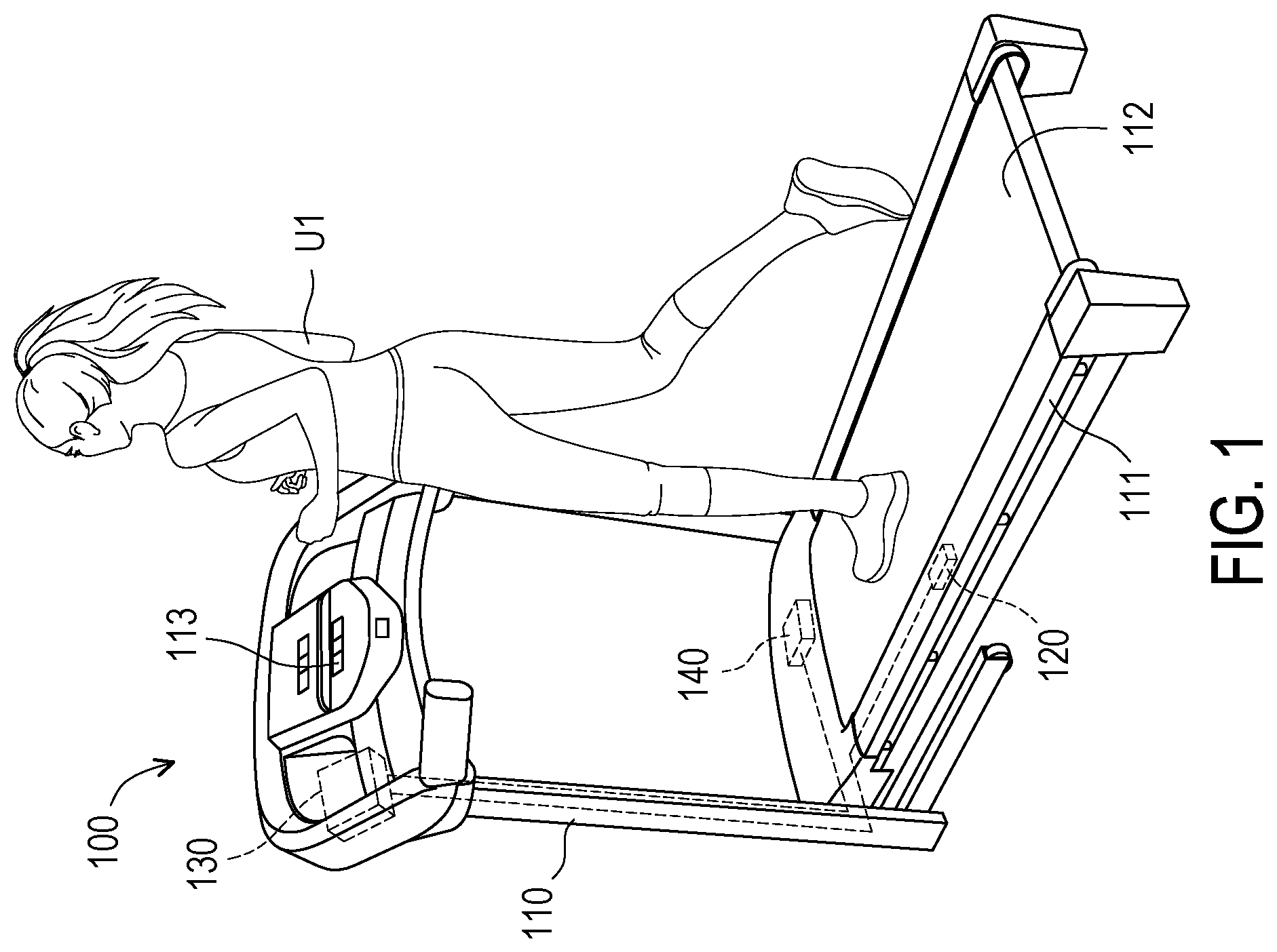 Patent US12303744 Figure 1 – Treadmill and exercise accident detection method thereof