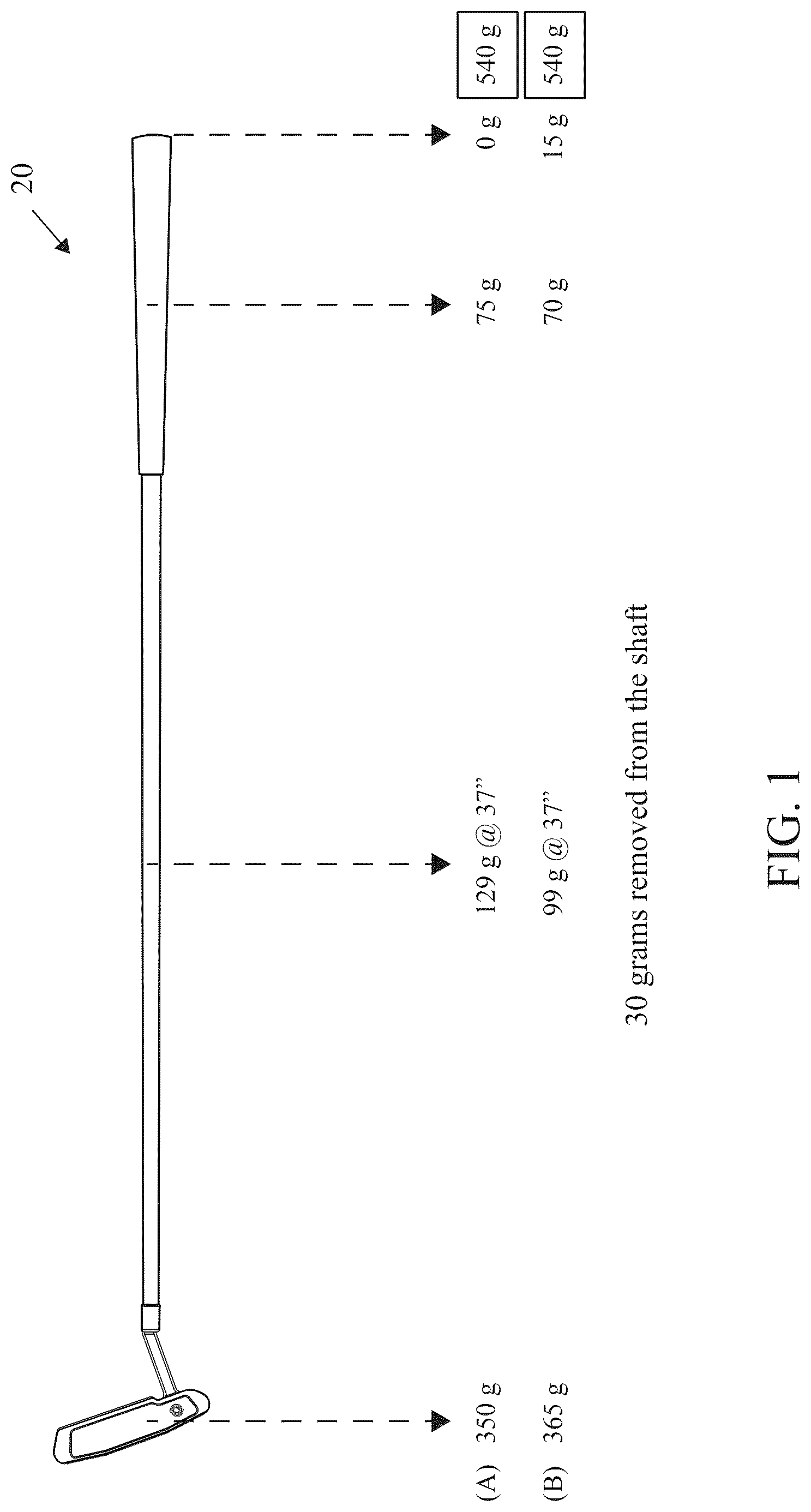 Patent US12303747 — Putter with bi-material shaft — Figure 1