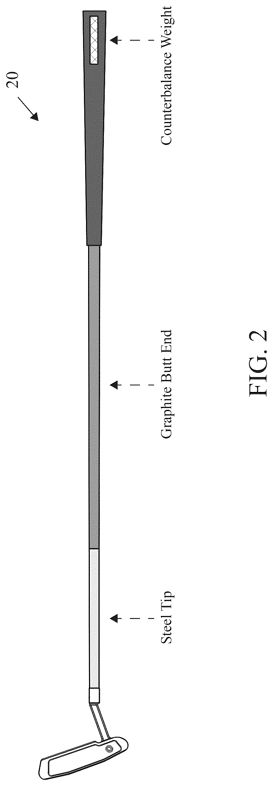 Patent US12303747 Figure 2 – Putter with bi-material shaft
