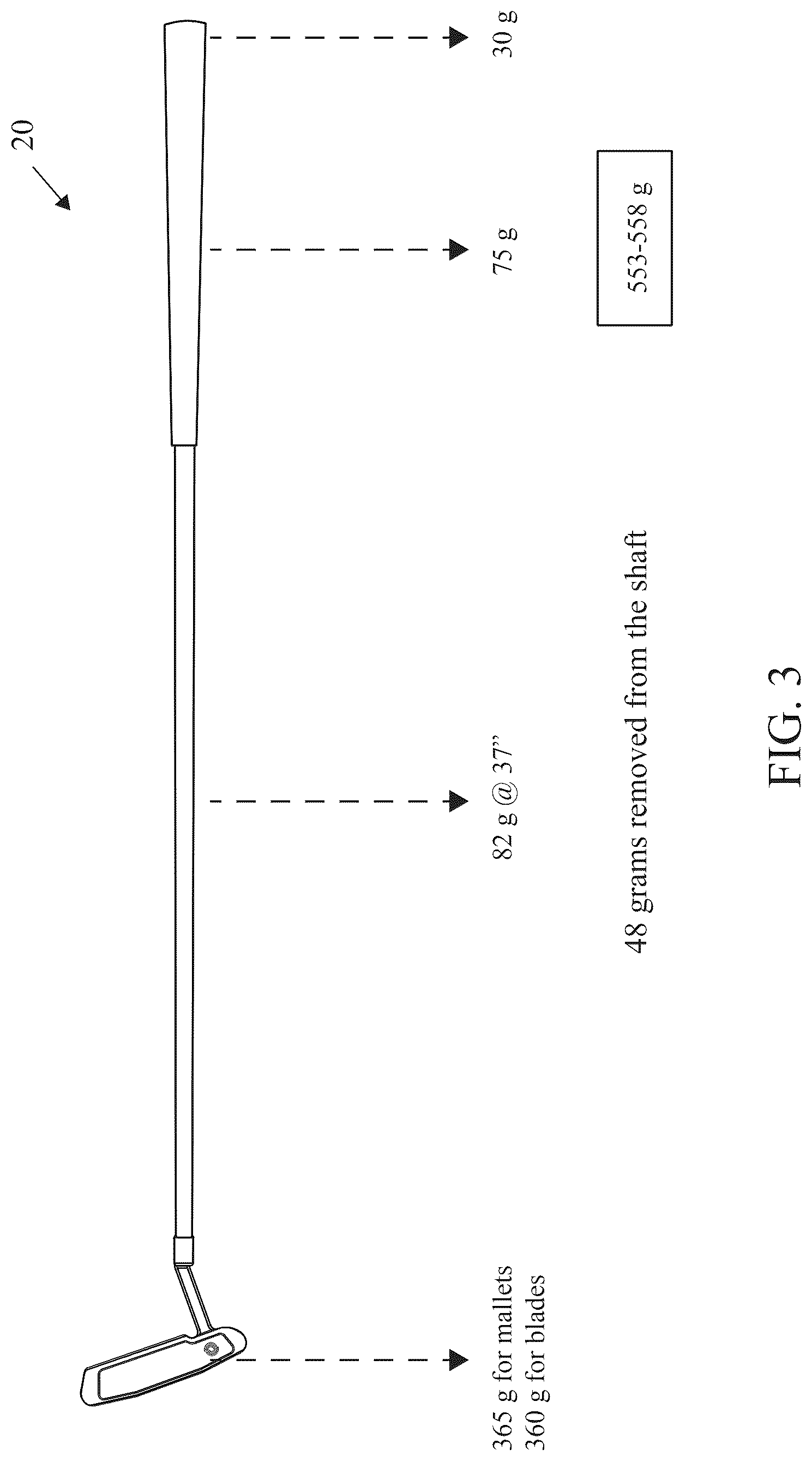 Patent US12303747 Figure 3 – Putter with bi-material shaft
