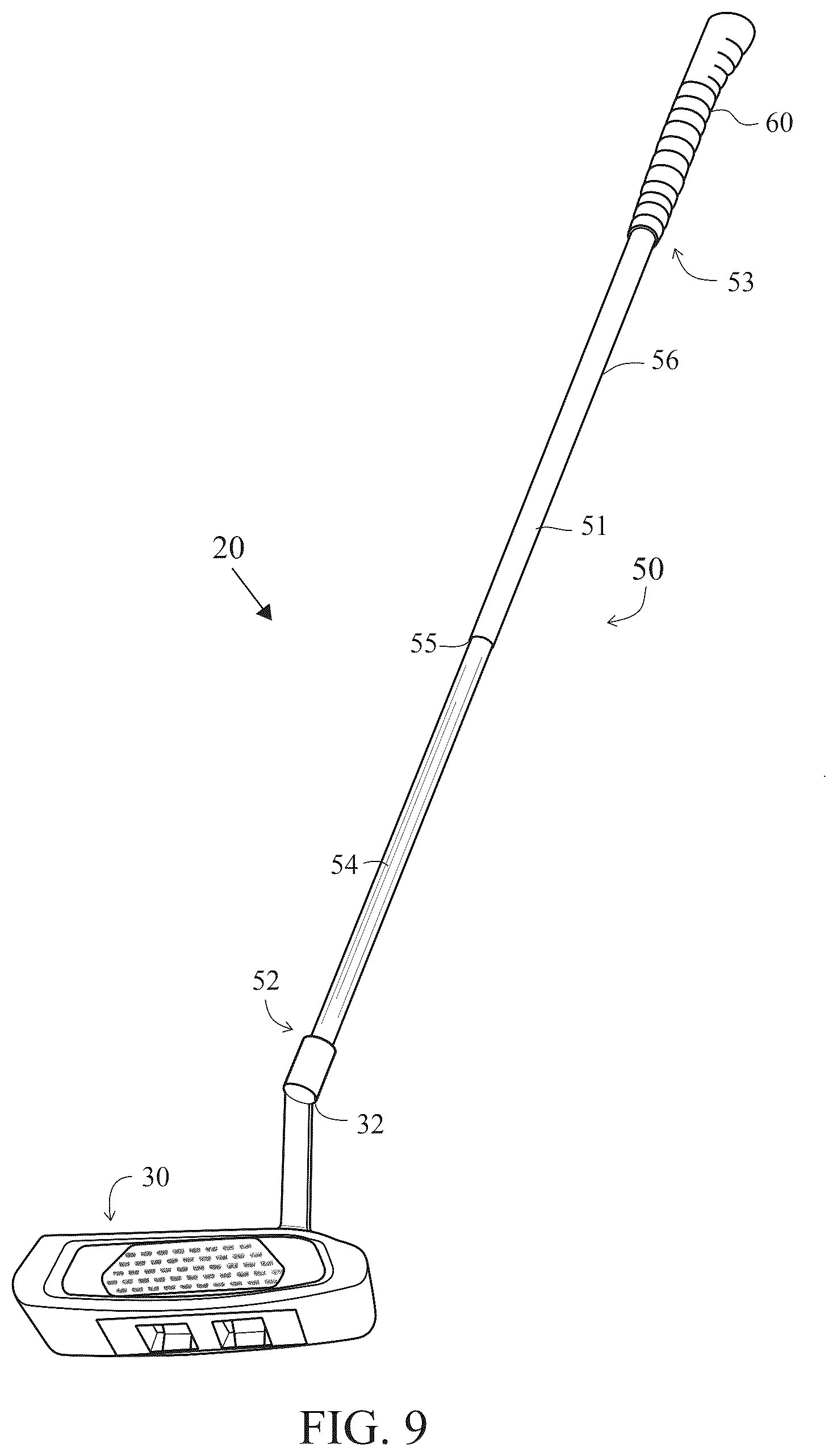 Patent US12303747 Figure 9 – Putter with bi-material shaft