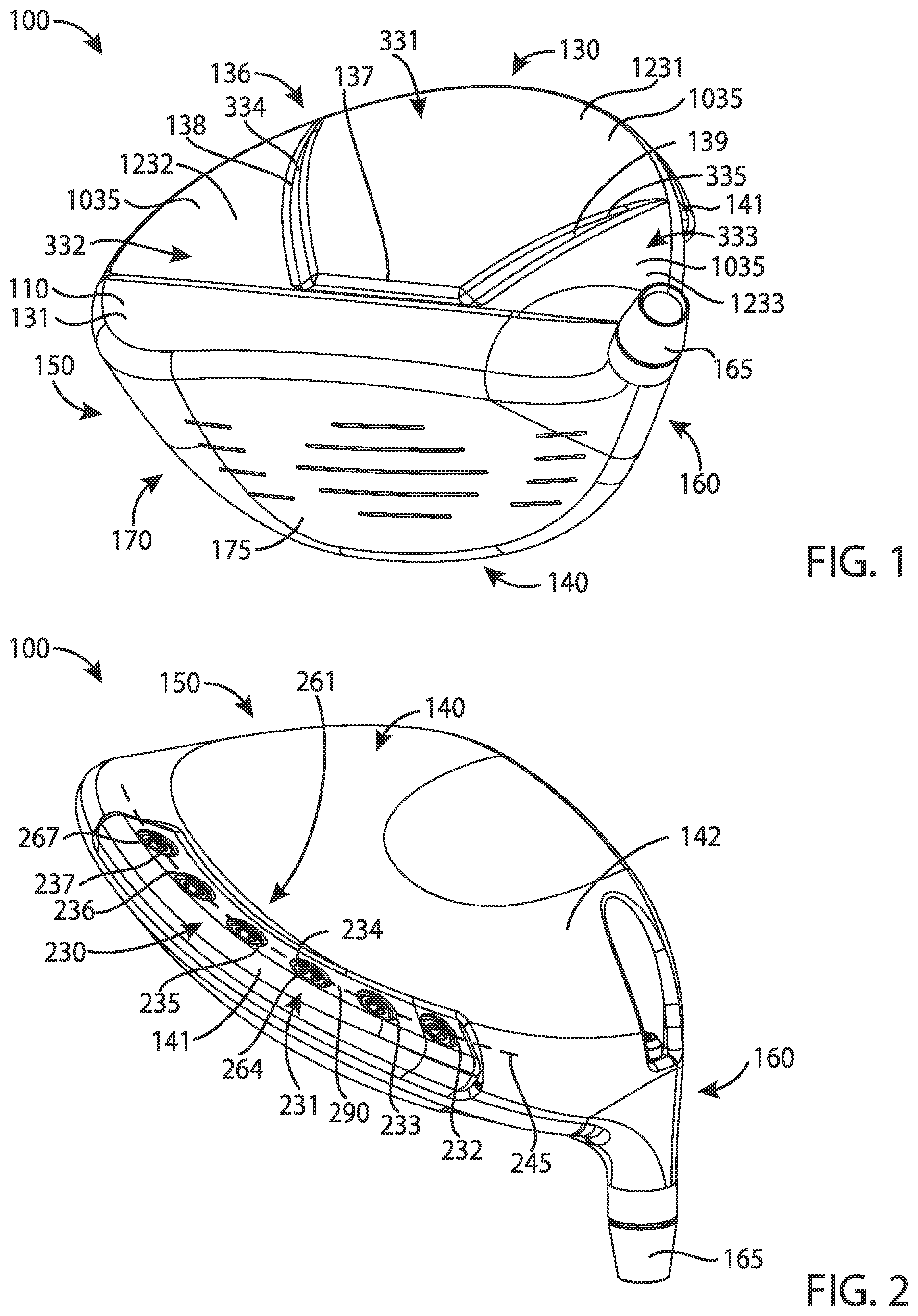 Patent US12303750 Figure 1 – Golf club heads and methods to manufacture golf club heads