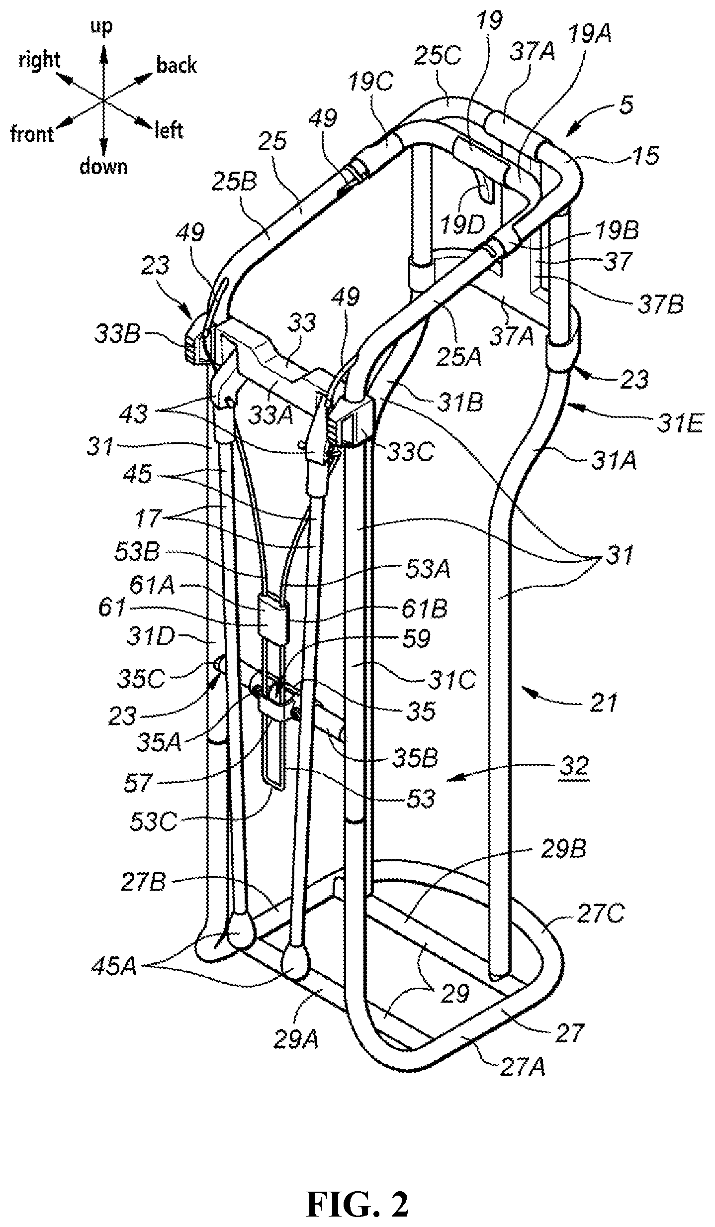 Patent US12303754 Figure 2 – Golf bag and frame for golf bag