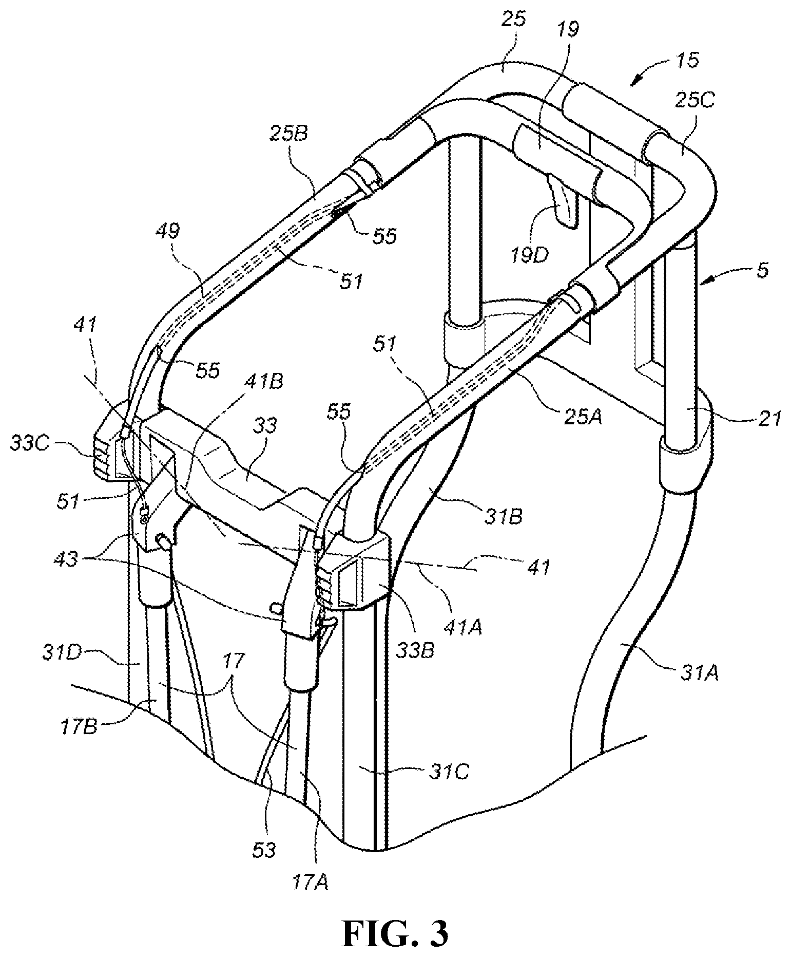 Patent US12303754 Figure 3 – Golf bag and frame for golf bag